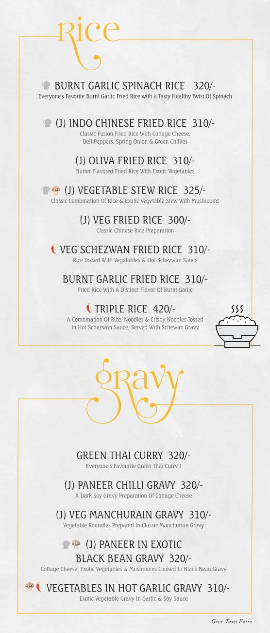 Oliva Veg Restaurant menu