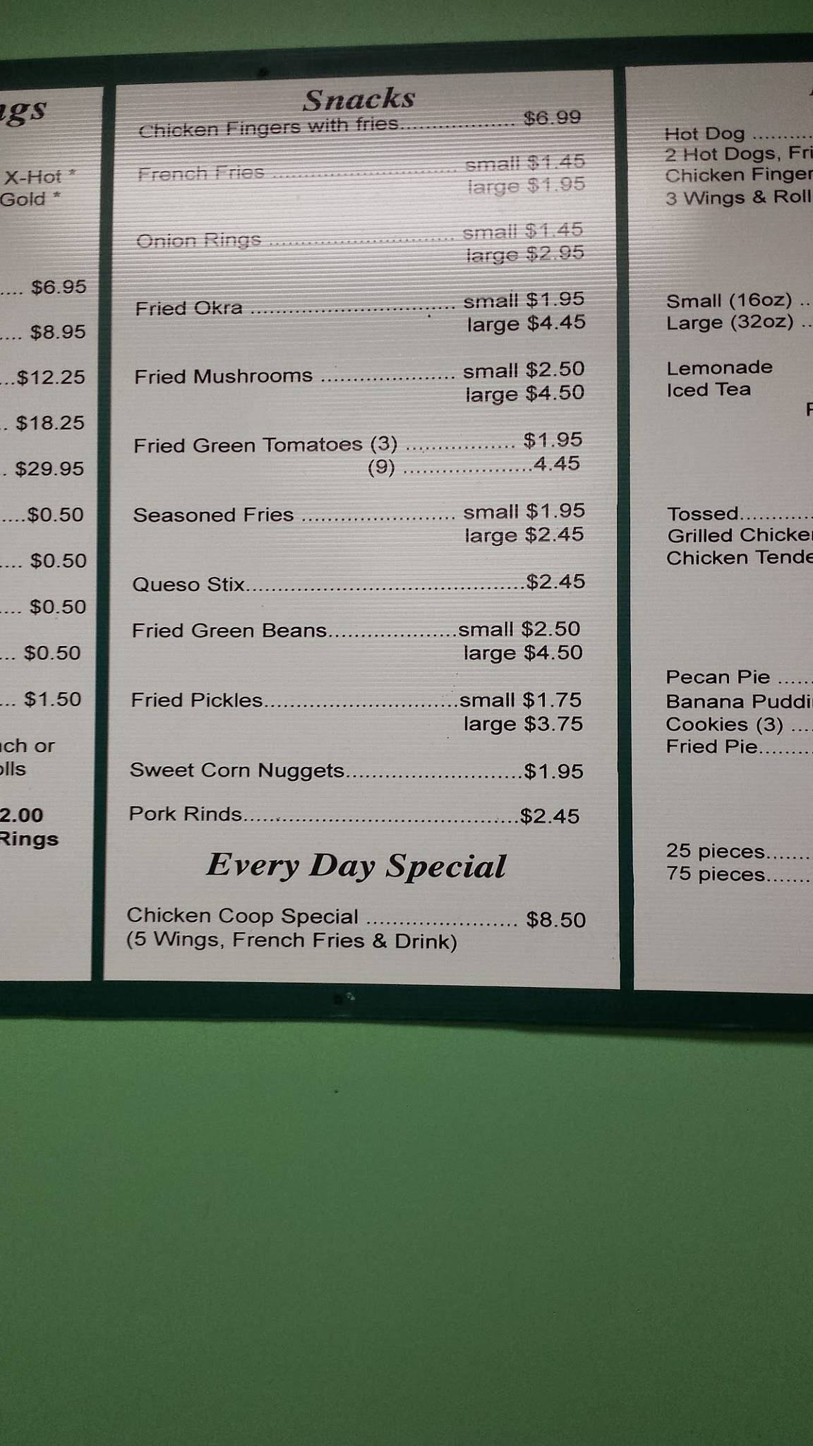 Chicken Coop Olive Branch Menu