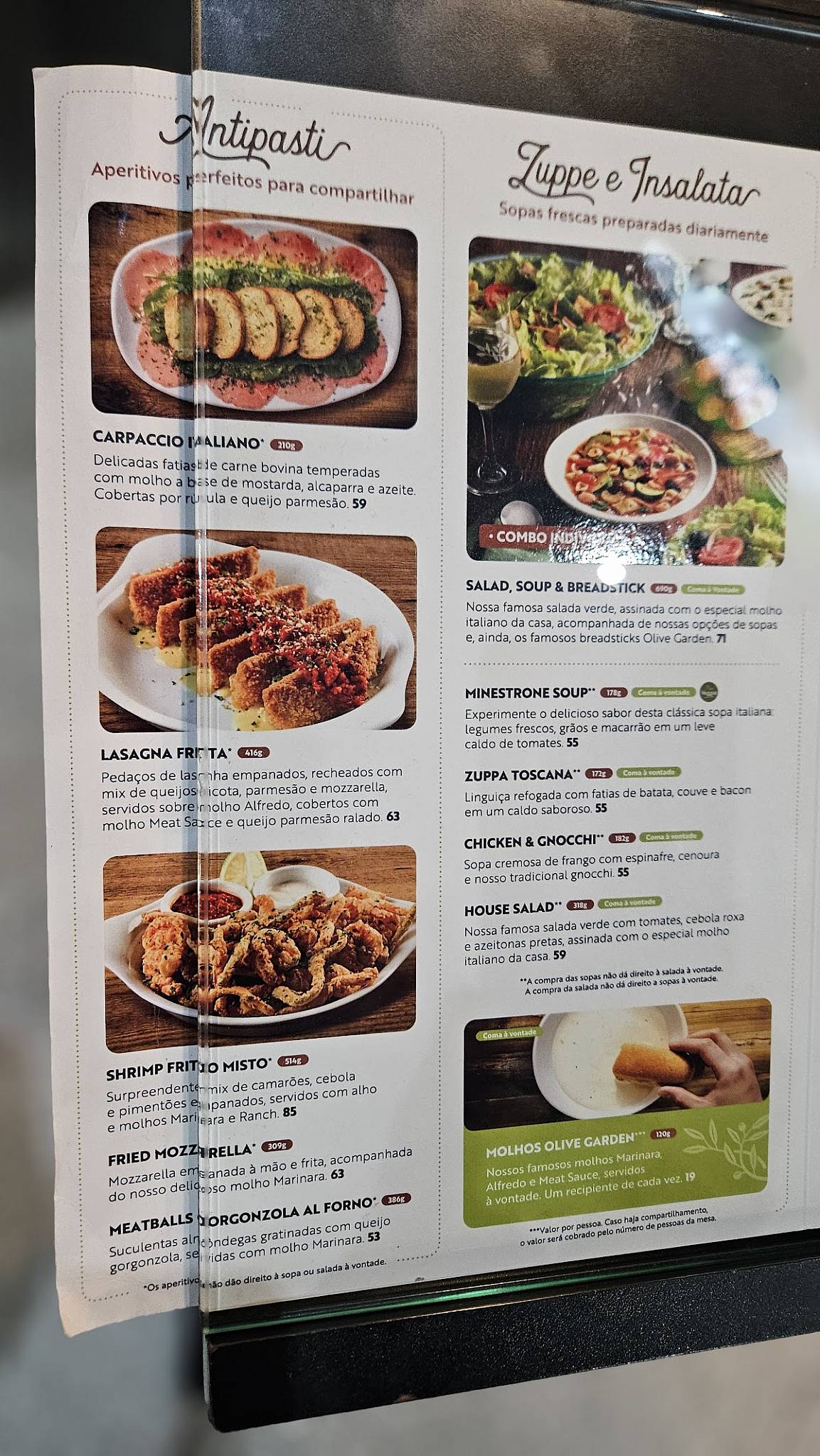 Olive Garden (GRU Terminal 3) cardápio