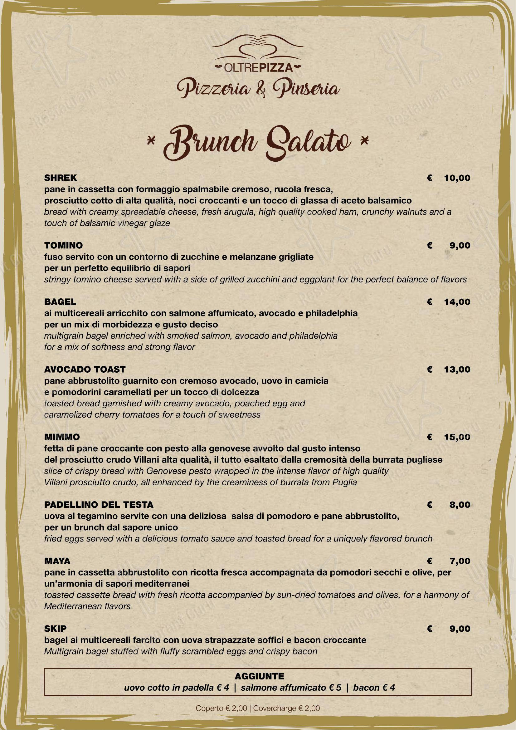 Menu per Oltrepizza in Cecina