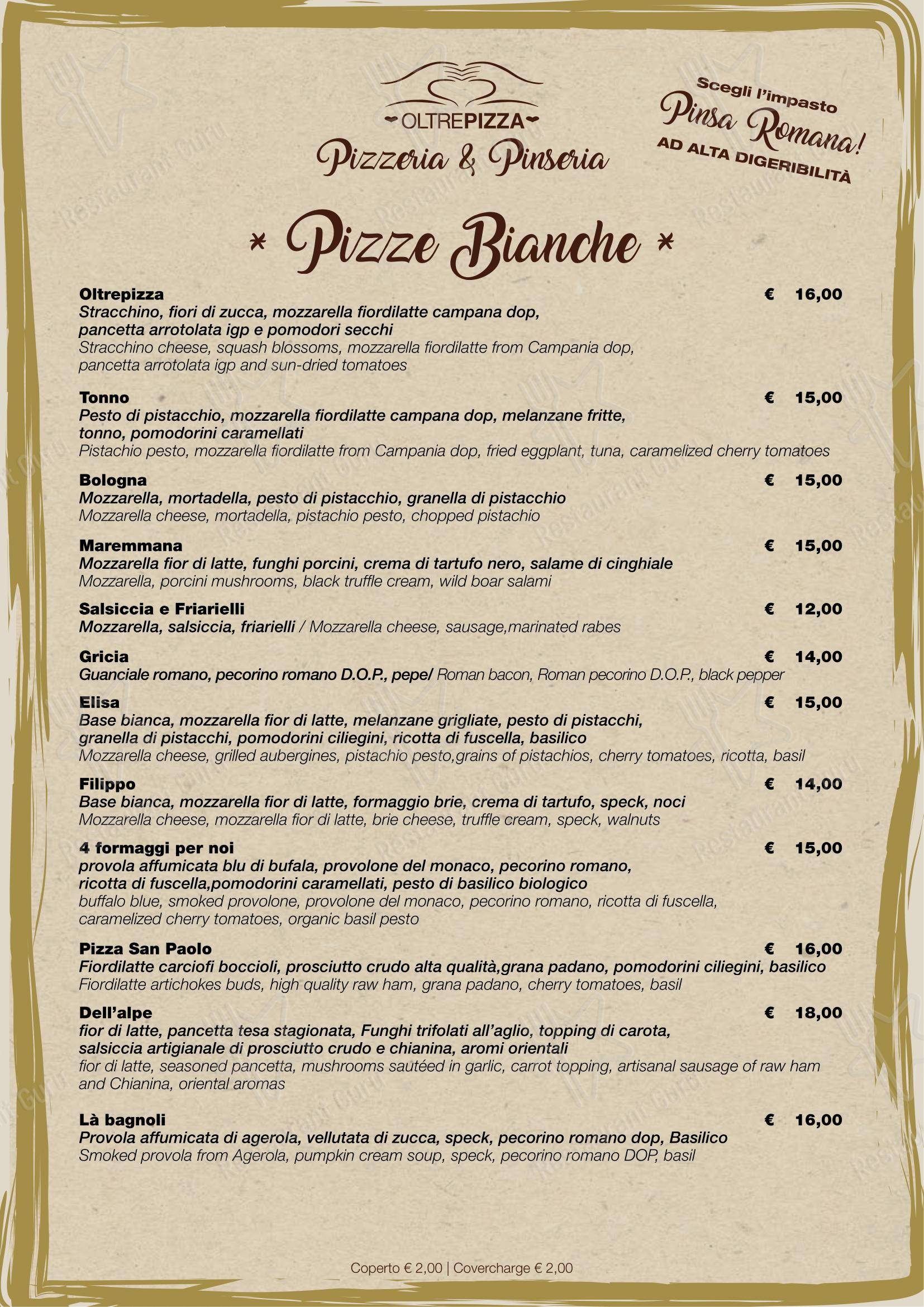 Oltrepizza in Cecina - Menu