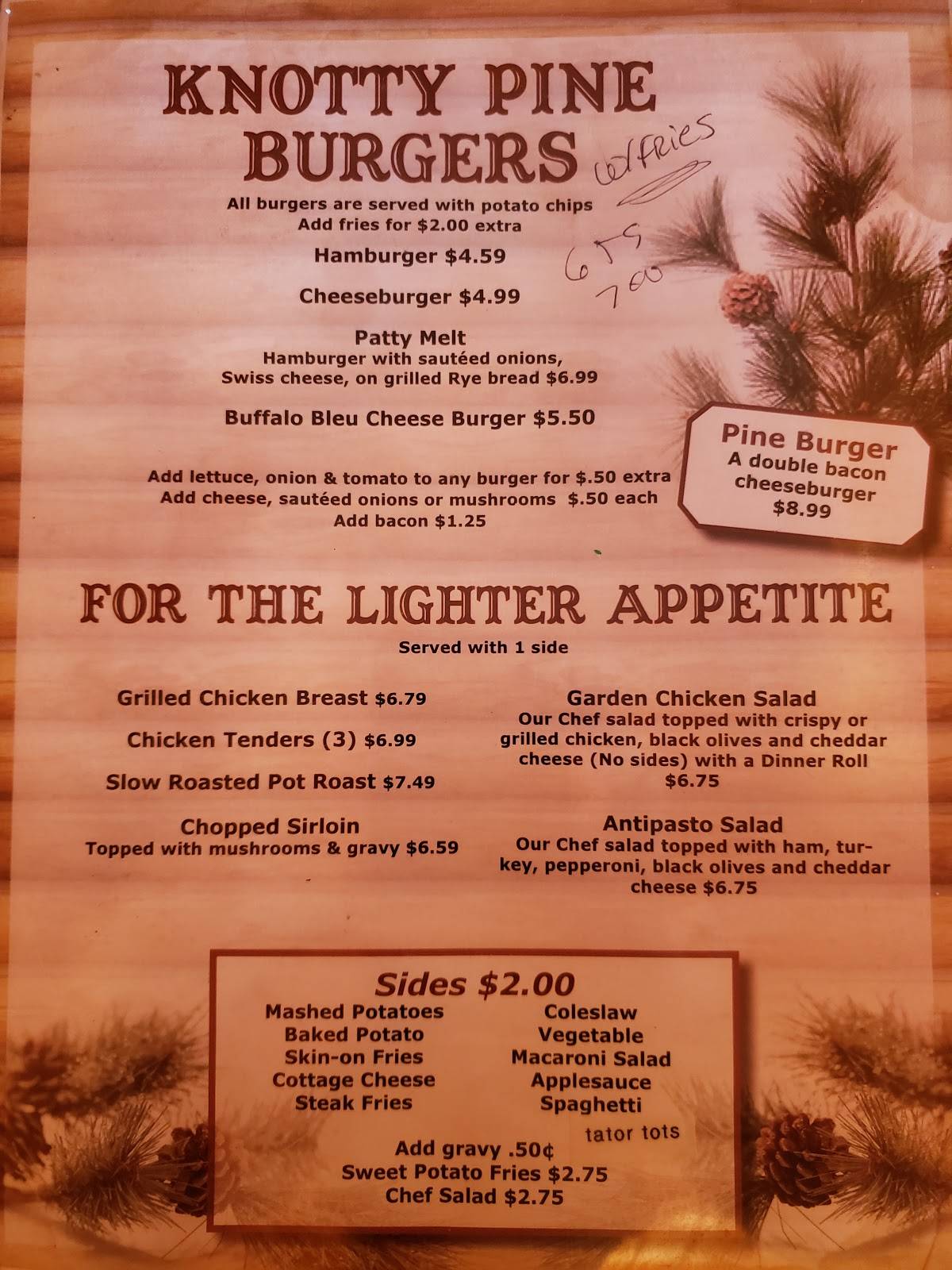 Menu at Knotty Pine Diner restaurant, Wampsville