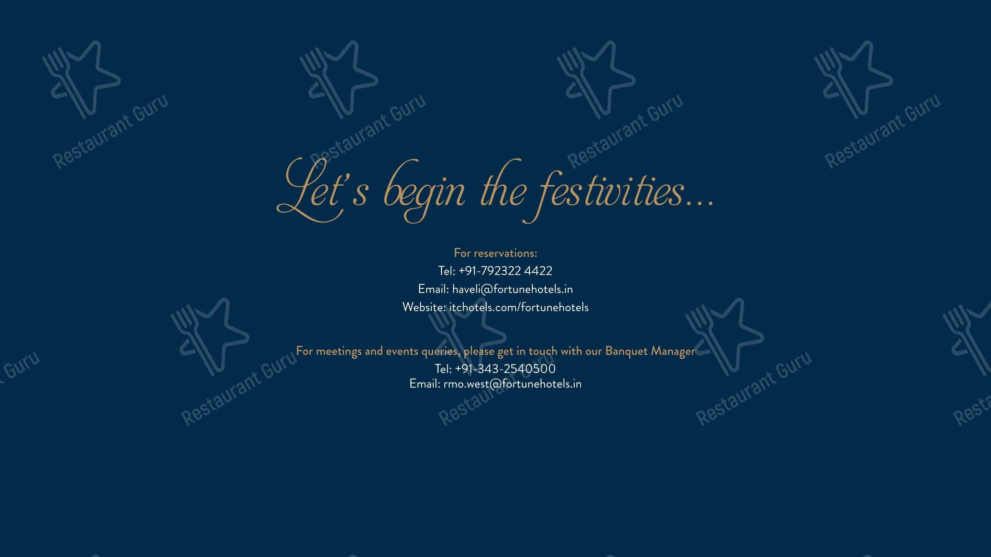 Menu for the Orchid by Fortune Inn Haveli restaurant
