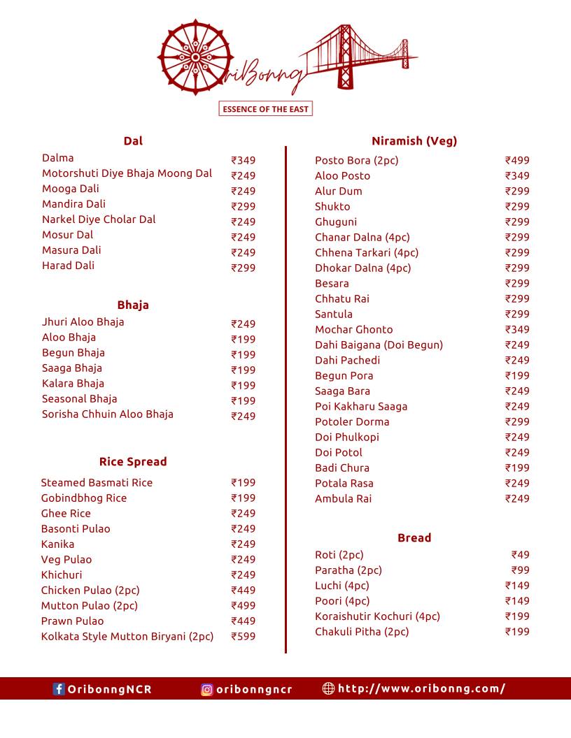 OriBonng Best Bengali Restaurant In Gurgaon menu