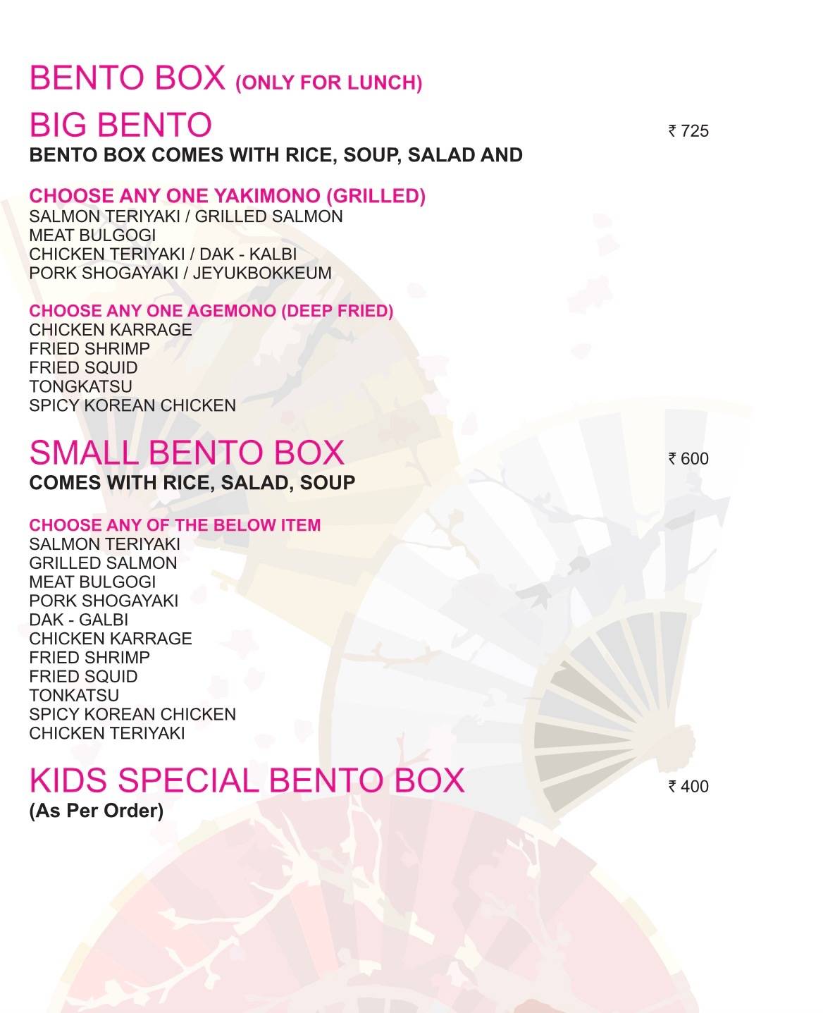 Origami Japanese & Korean Restaurant menu