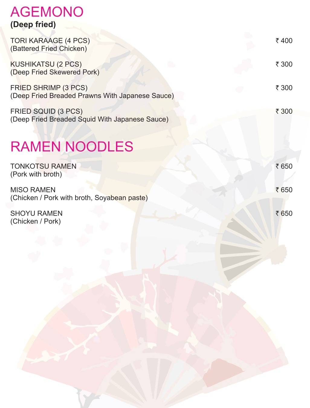 Origami Japanese & Korean Restaurant menu