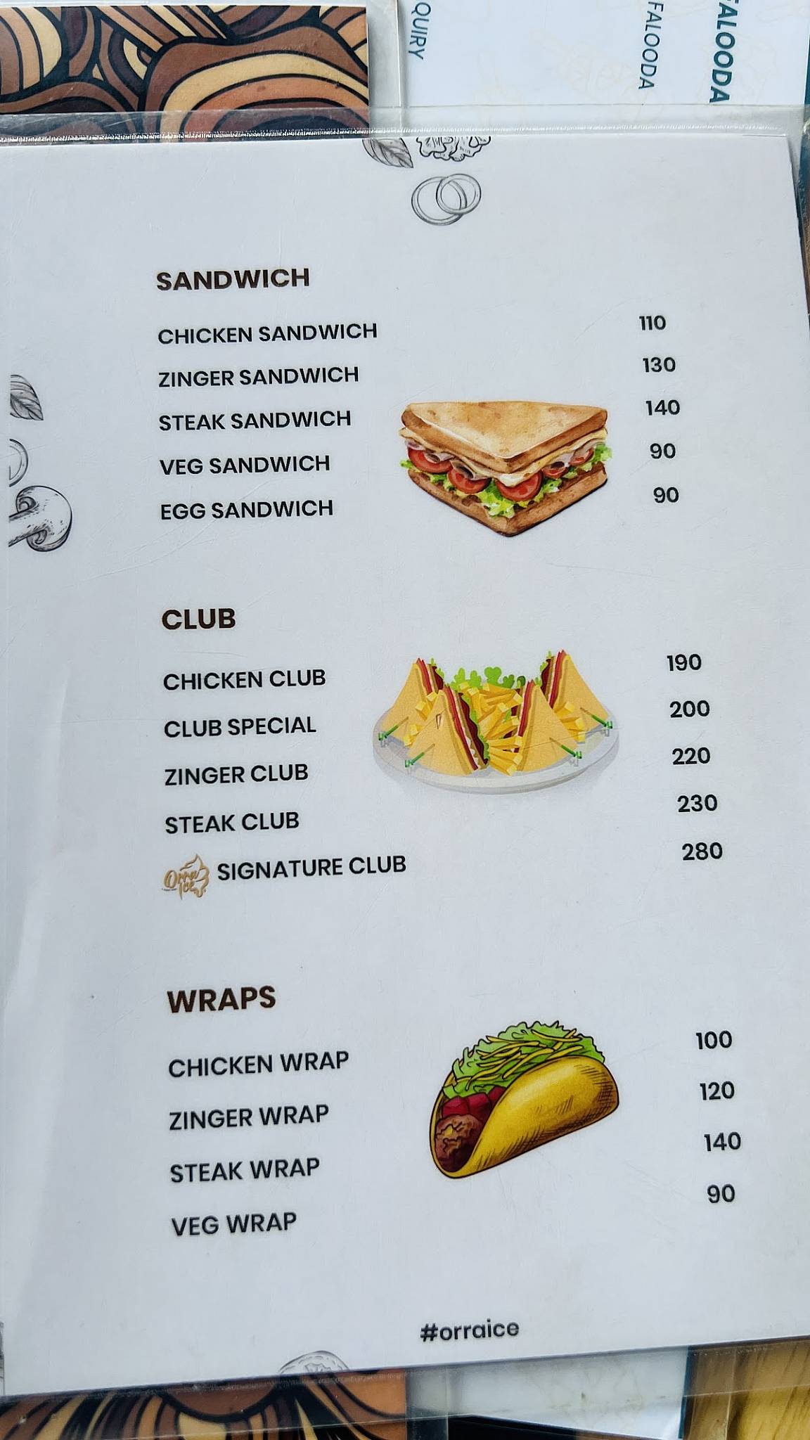 ORRAICE RESTO CAFE menu