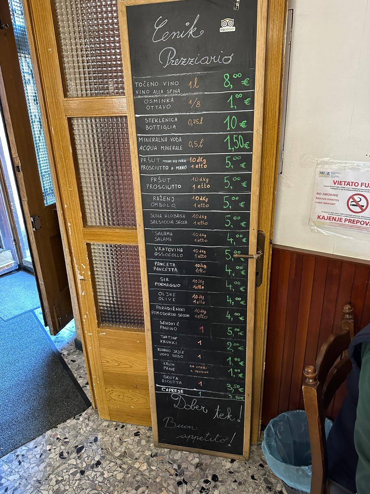 Menu di Osmiza Coretti 