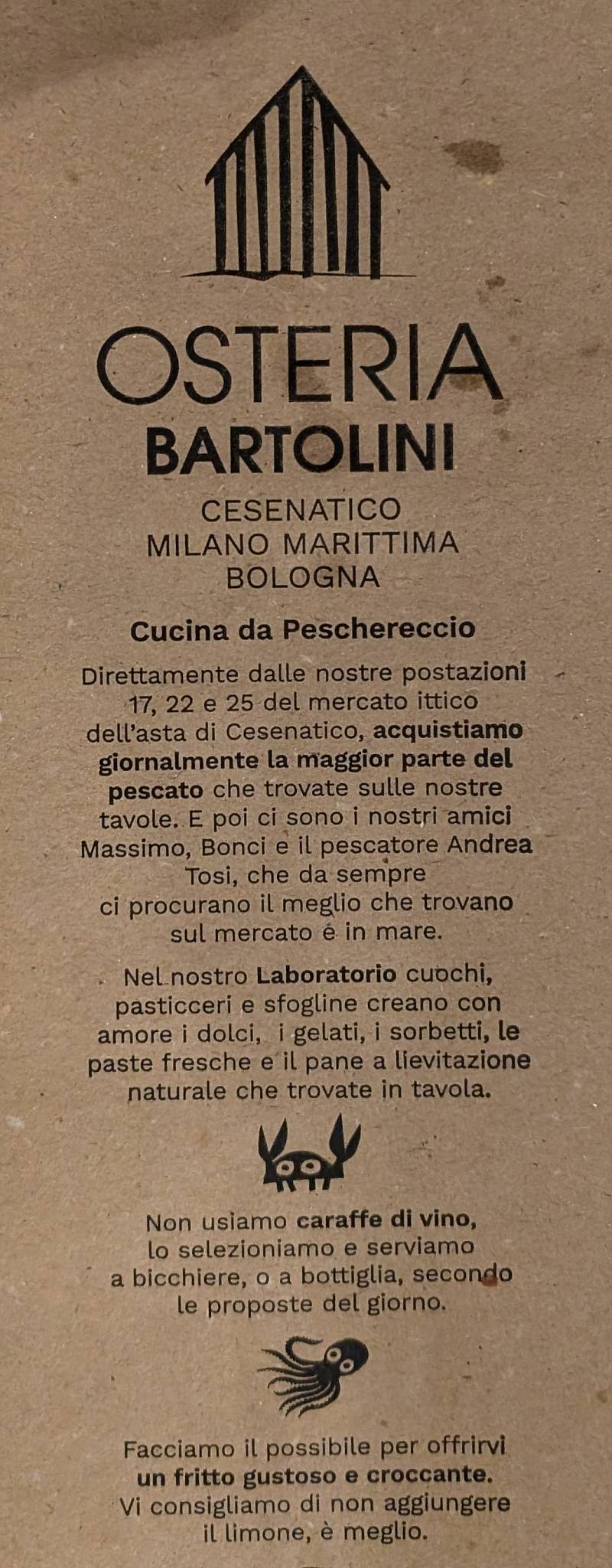 Menu di Osteria Bartolini di Milano Marittima 