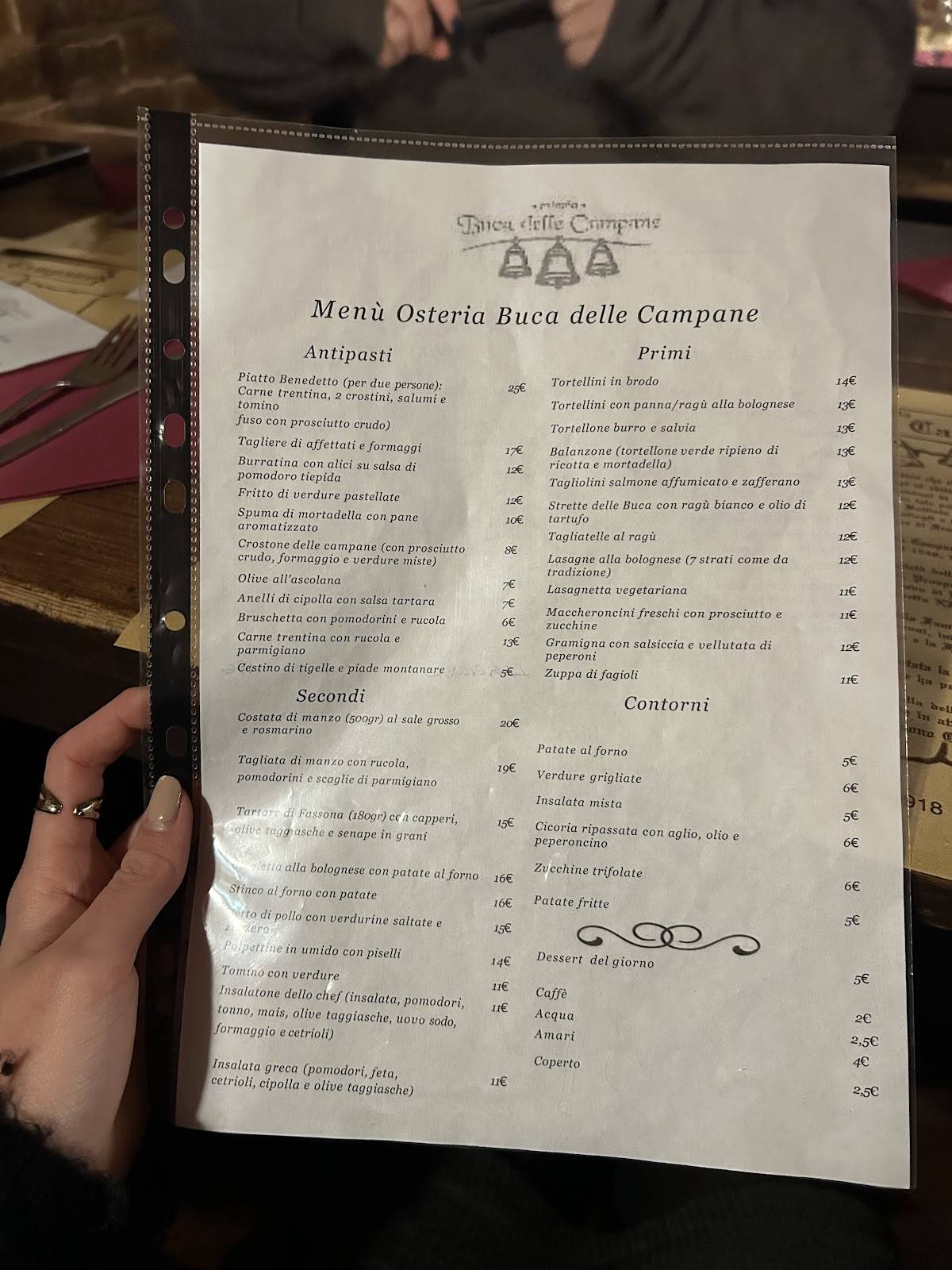 Menu di Osteria Buca delle Campane 