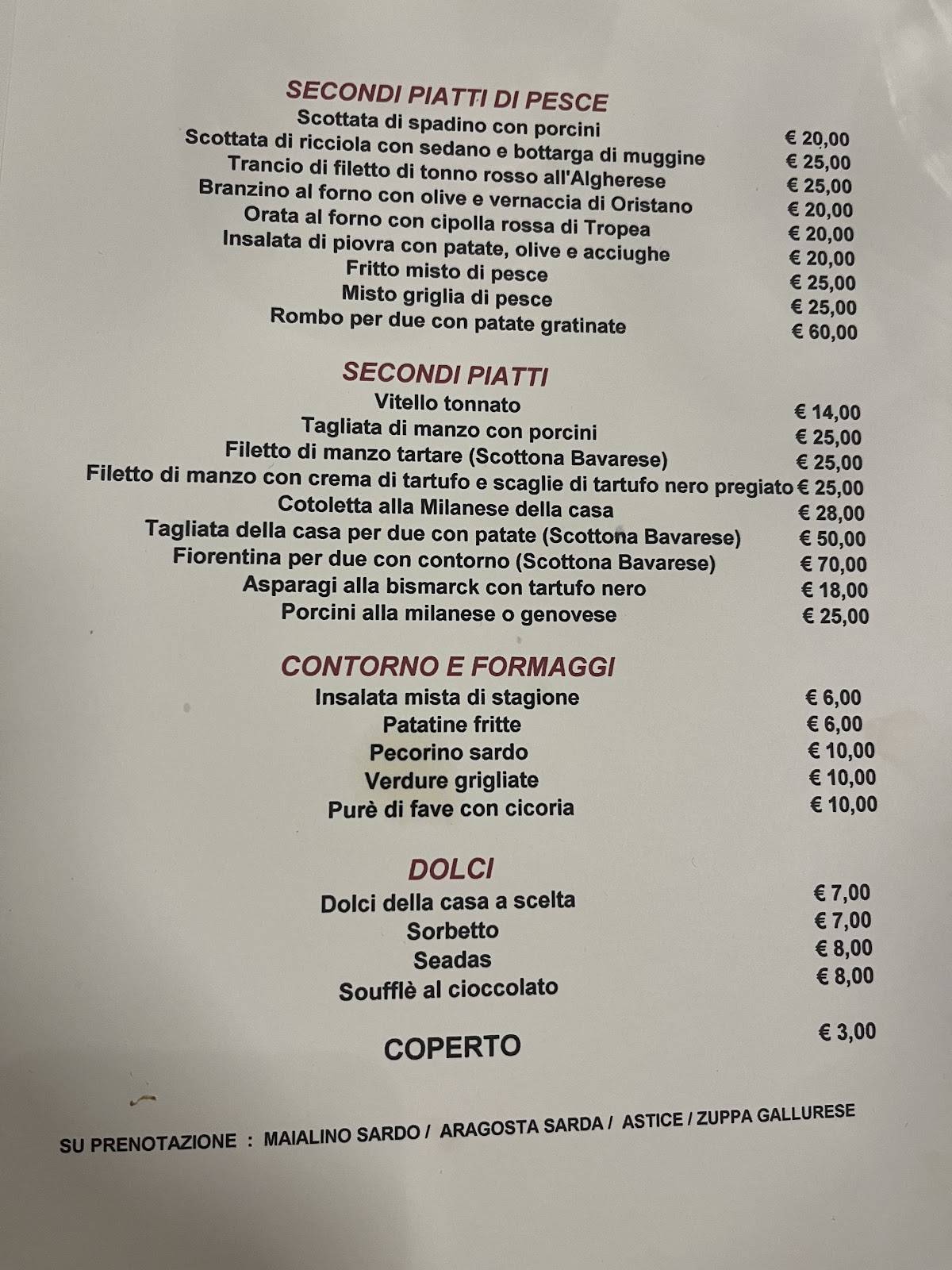 Menu di Osteria Caneva – Ristorante di Pesce e Cucina Sarda a Milano 