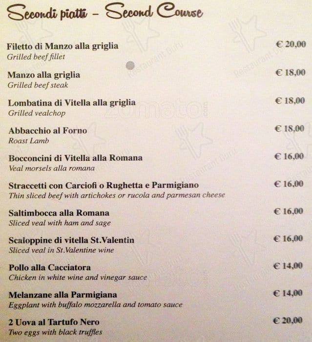 Menu de Osteria del Sostegno