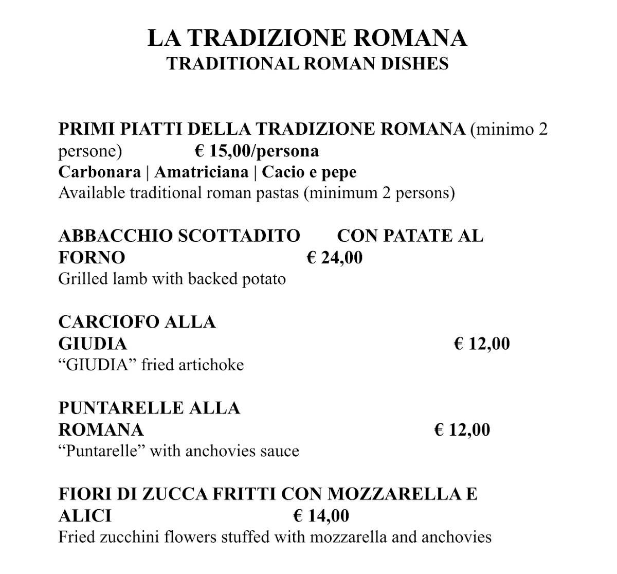Menu di Osteria Der Belli 