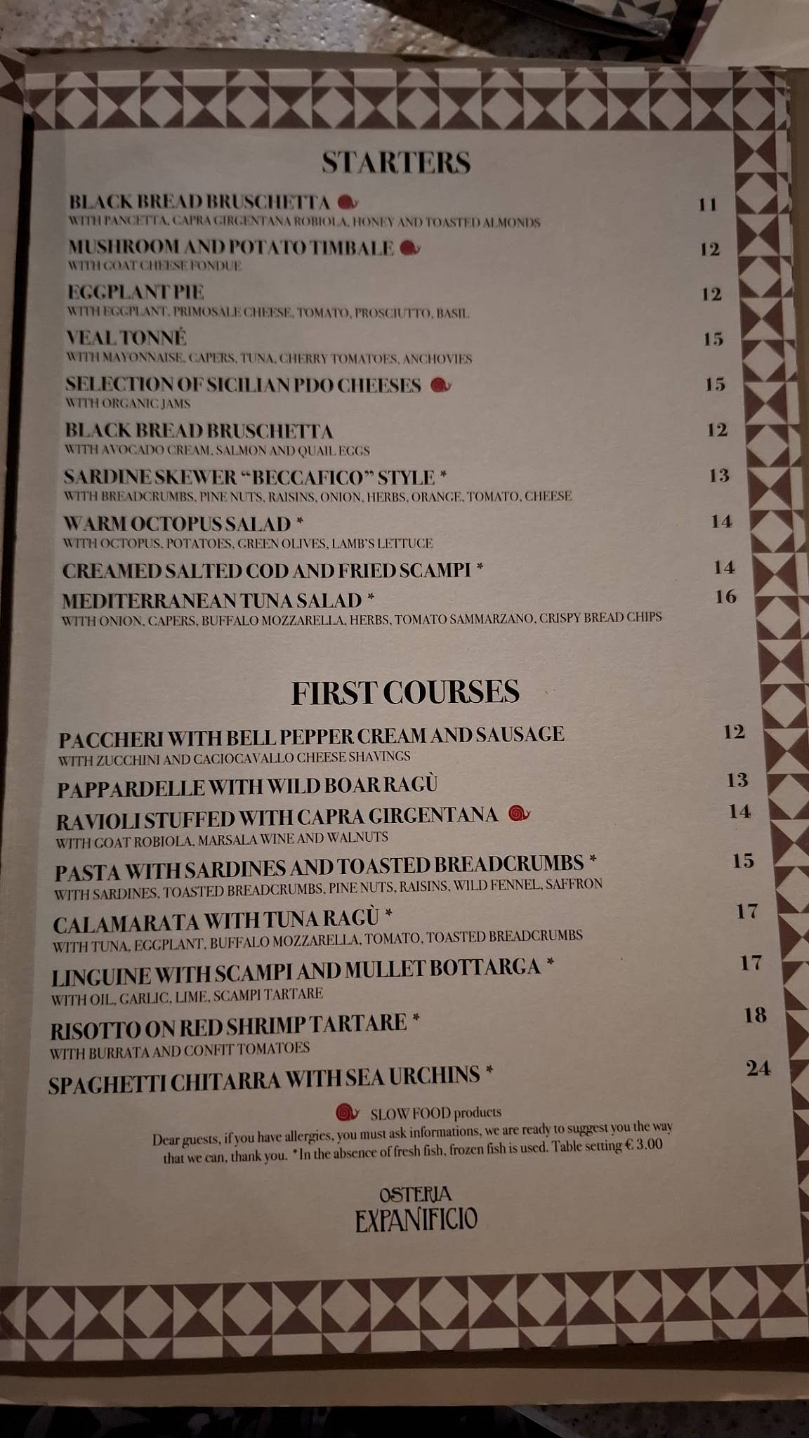 Menu di Ristorante Osteria ExPanificio 