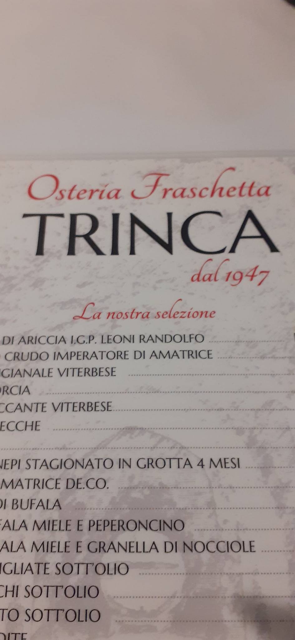 Menu di Osteria Fraschetta Trinca 