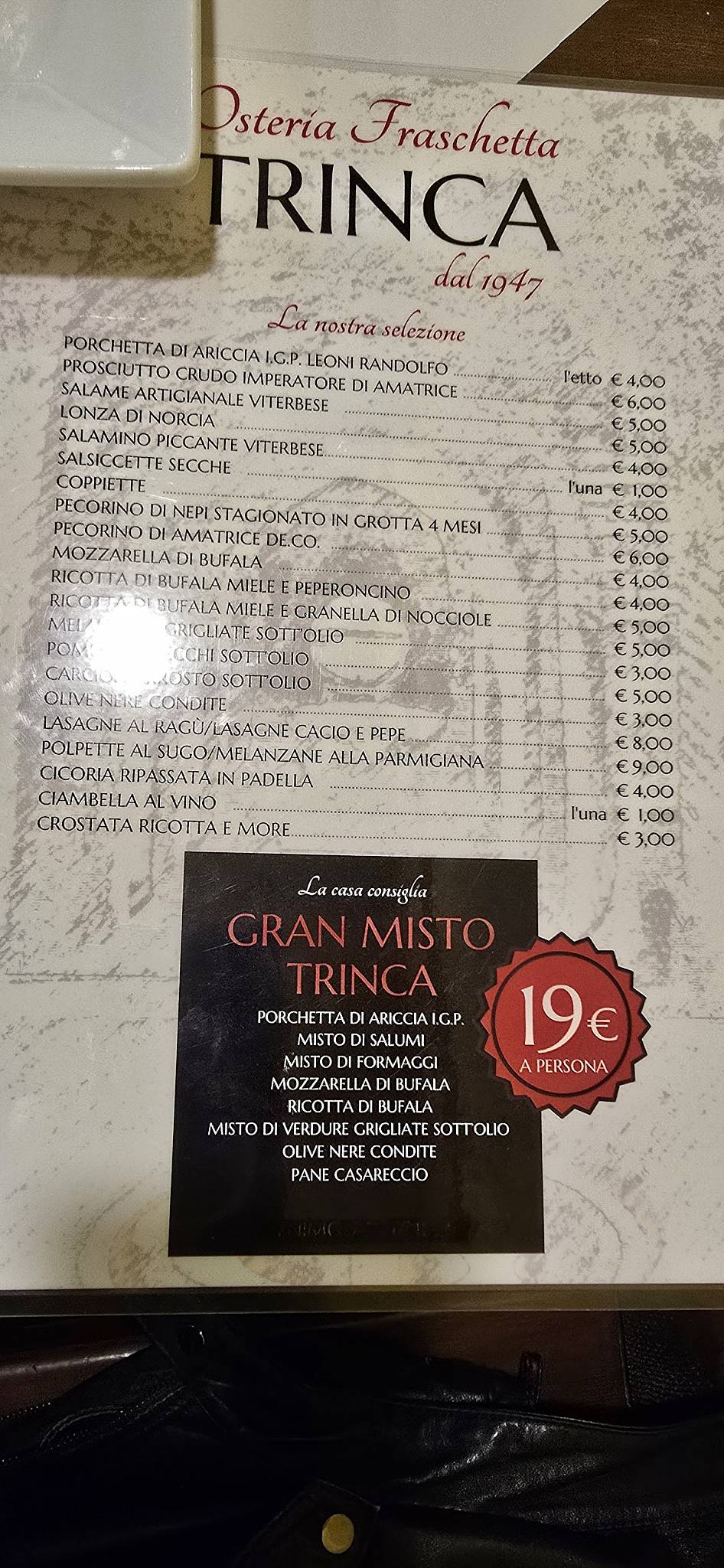 Menu di Osteria Fraschetta Trinca 