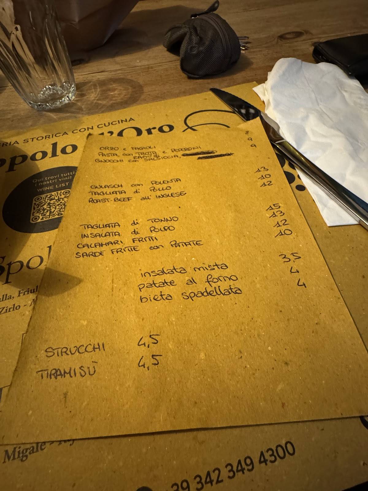 Menu di Osteria Grappolo d'Oro 