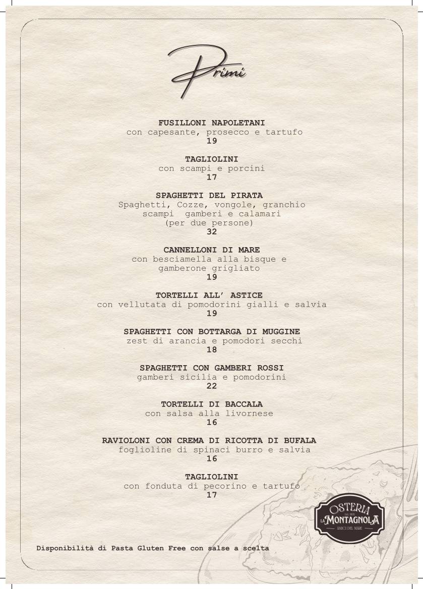 Menu di Osteria La Montagnola "Amici del Mare" 
