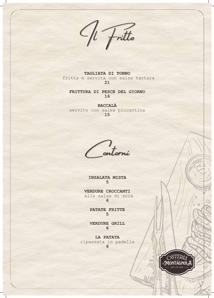 Menu di Osteria La Montagnola "Amici del Mare" 