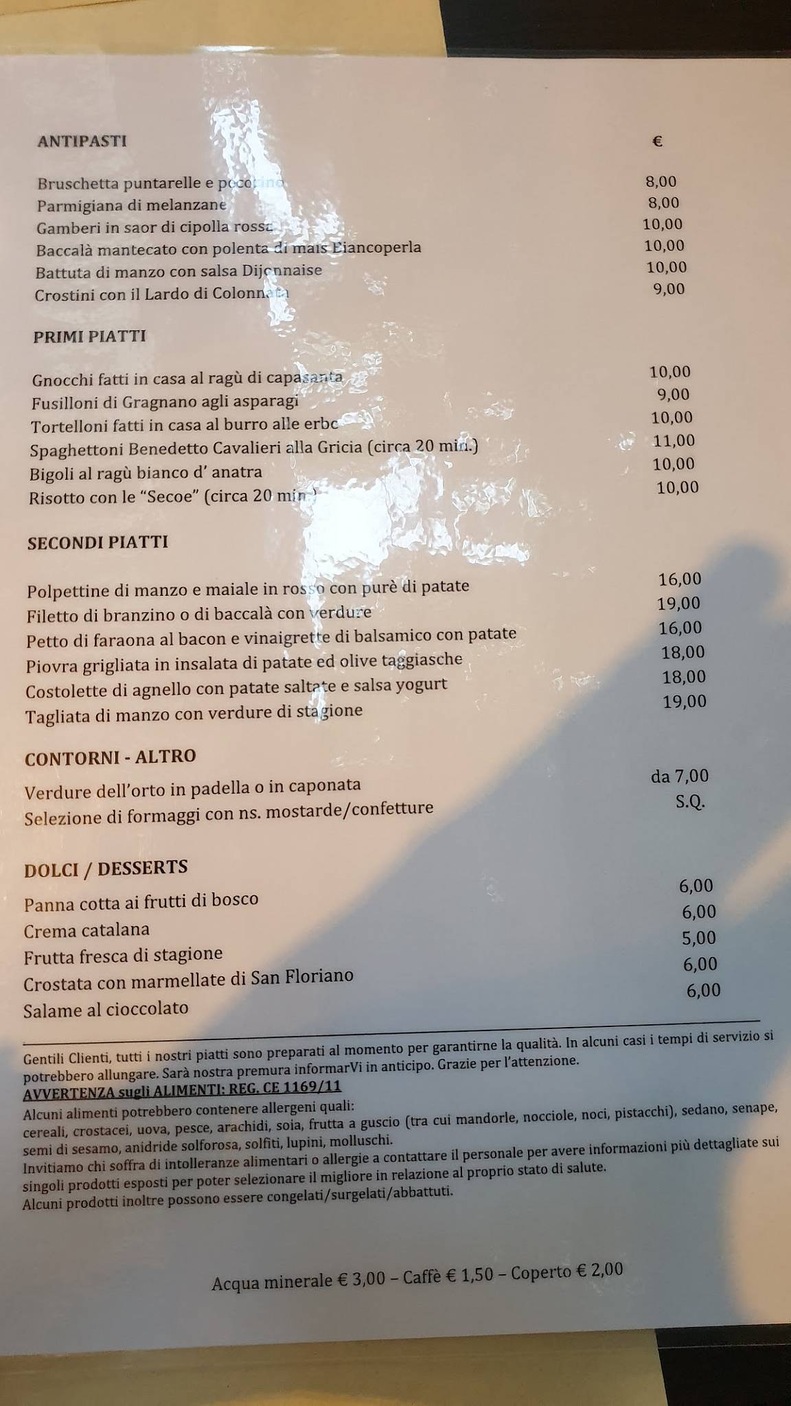 Speisekarte Von Osteria La Pergola Restaurant Venedig Via Fiume