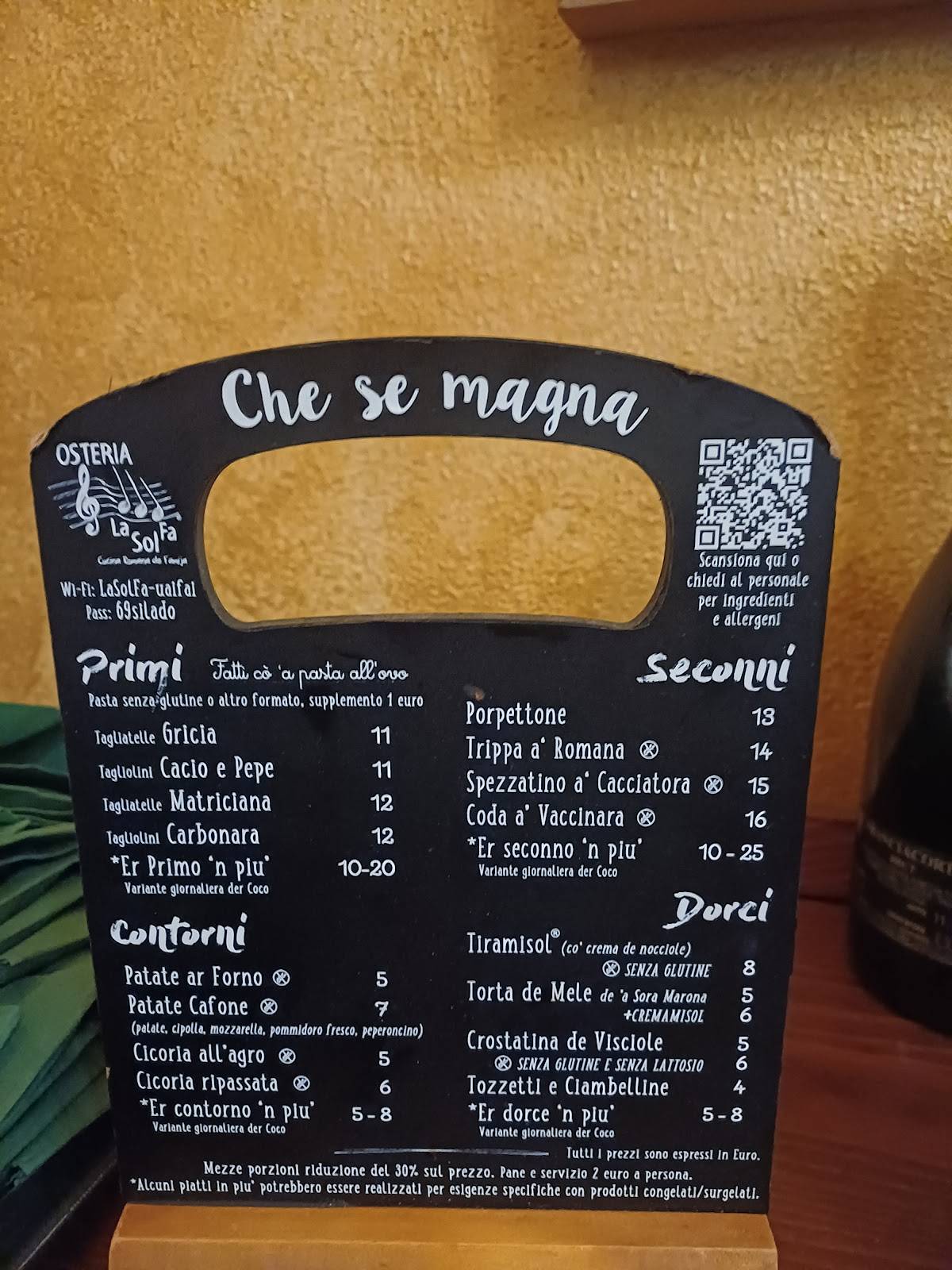 Menu de Osteria La Sol Fa