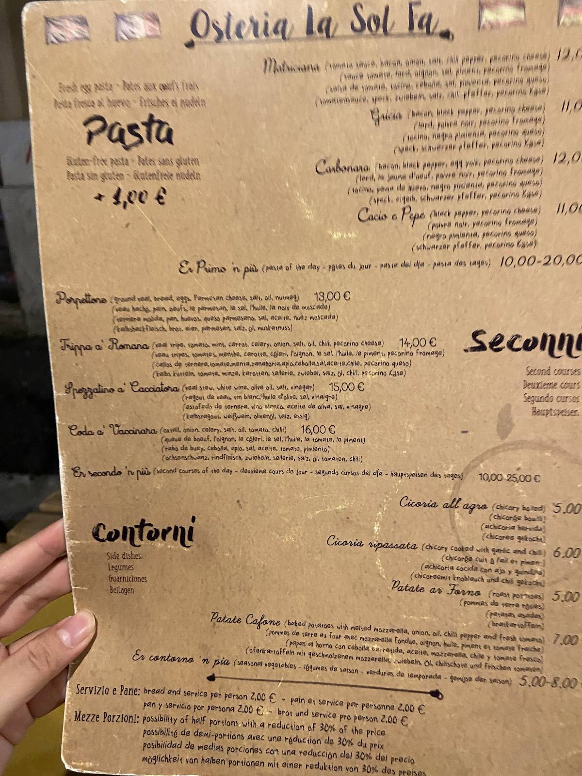 Menu di Osteria La Sol Fa 