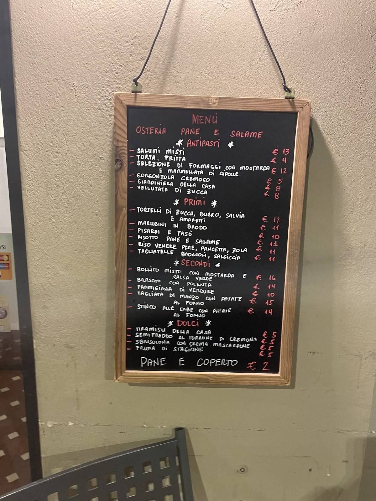 Menu di Osteria Pane e Salame