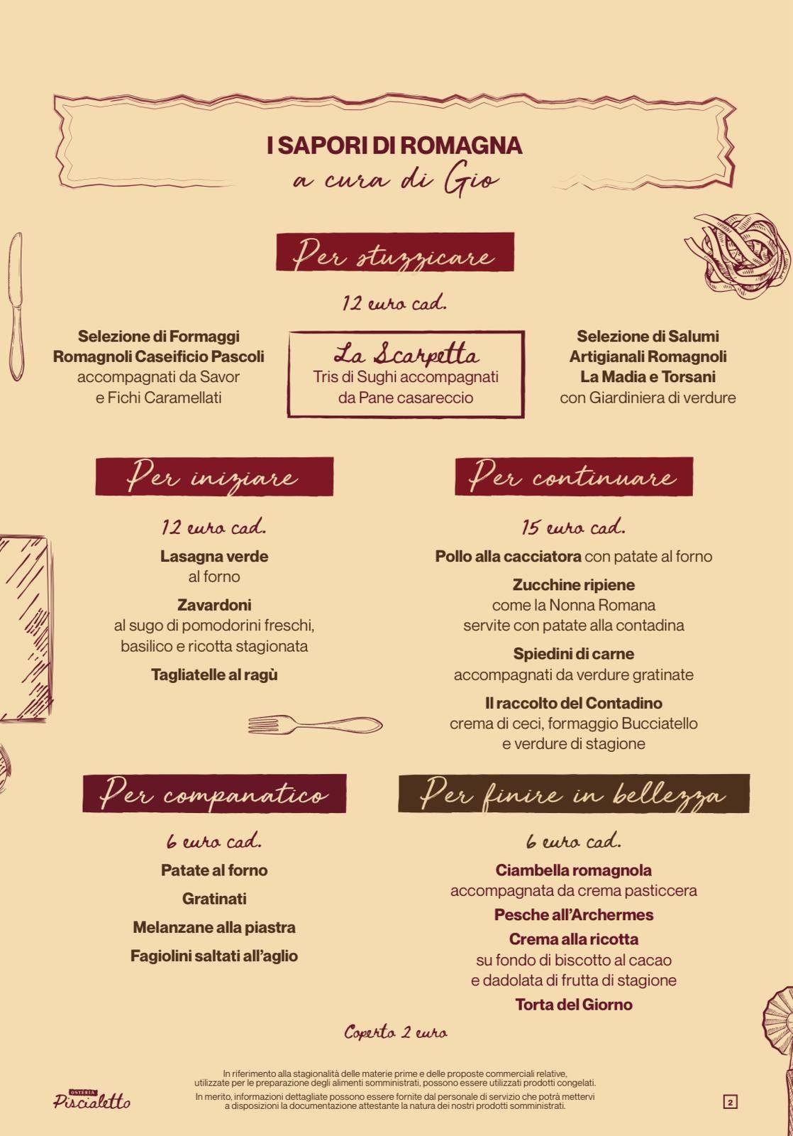 Menu di Osteria Piscialetto 