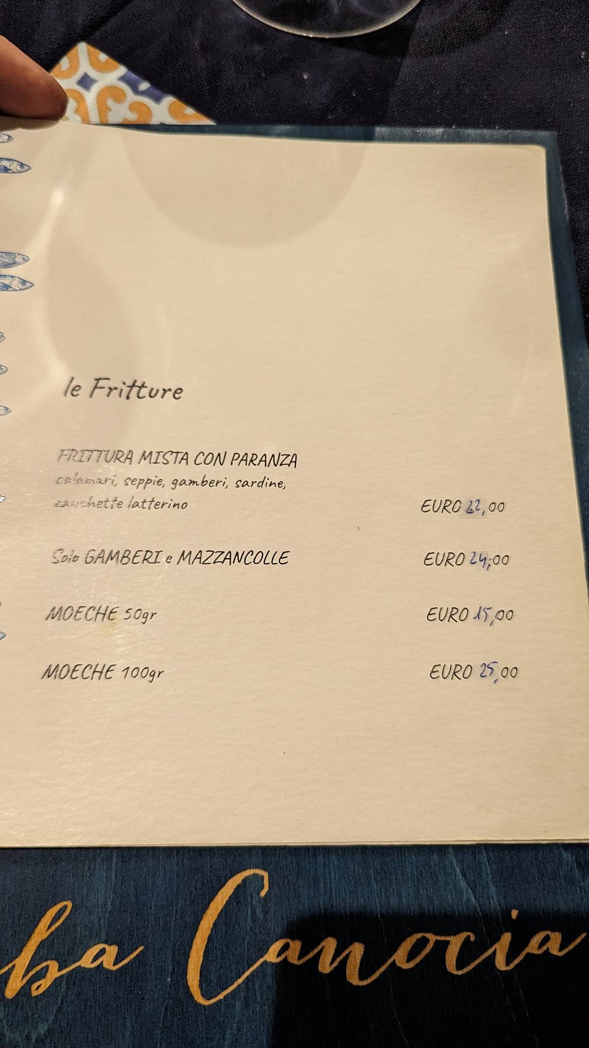 Menu di Osteria Ristorantino L'orba Canocia 