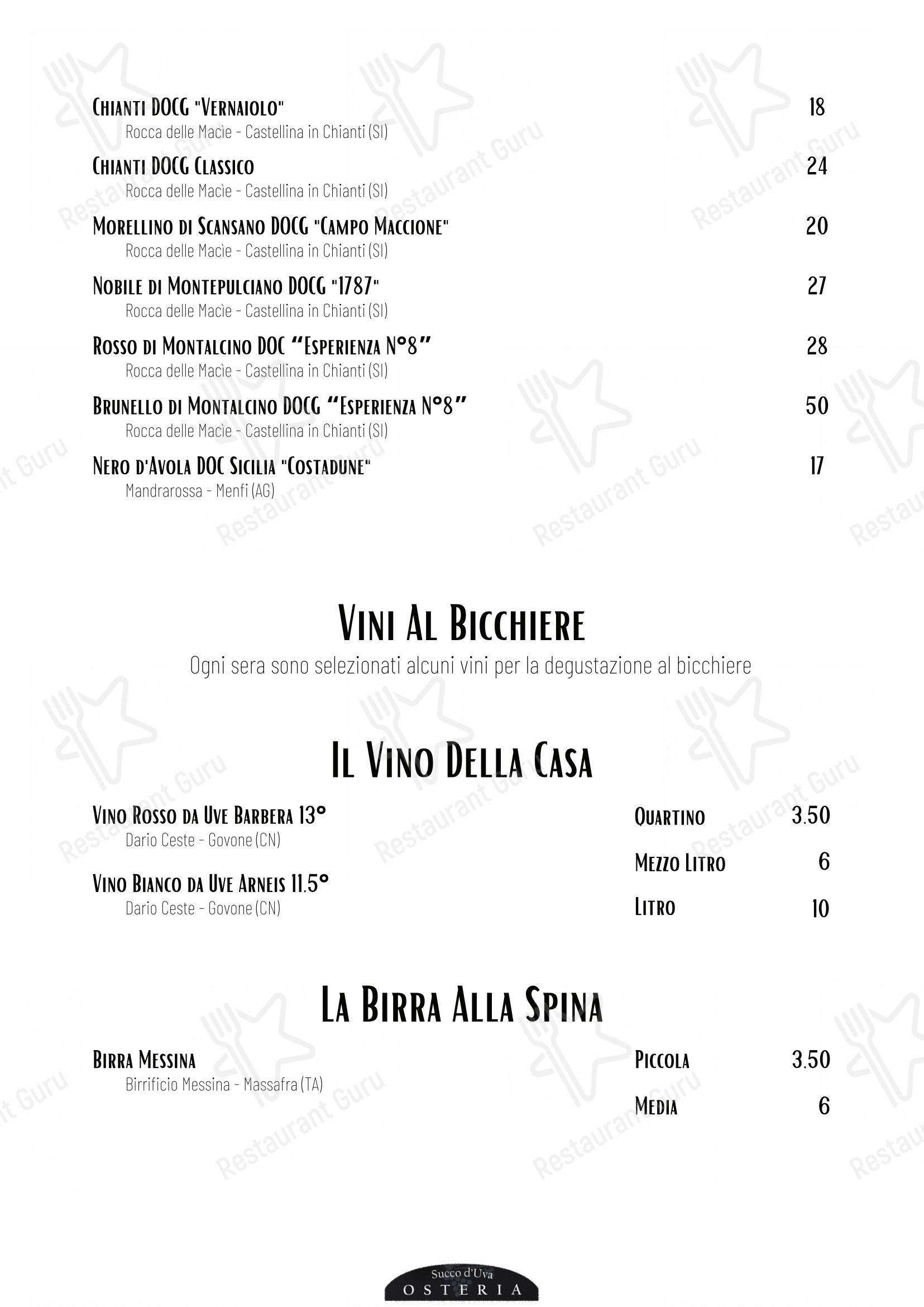Menu bar per Osteria Succo d'uva ristorante