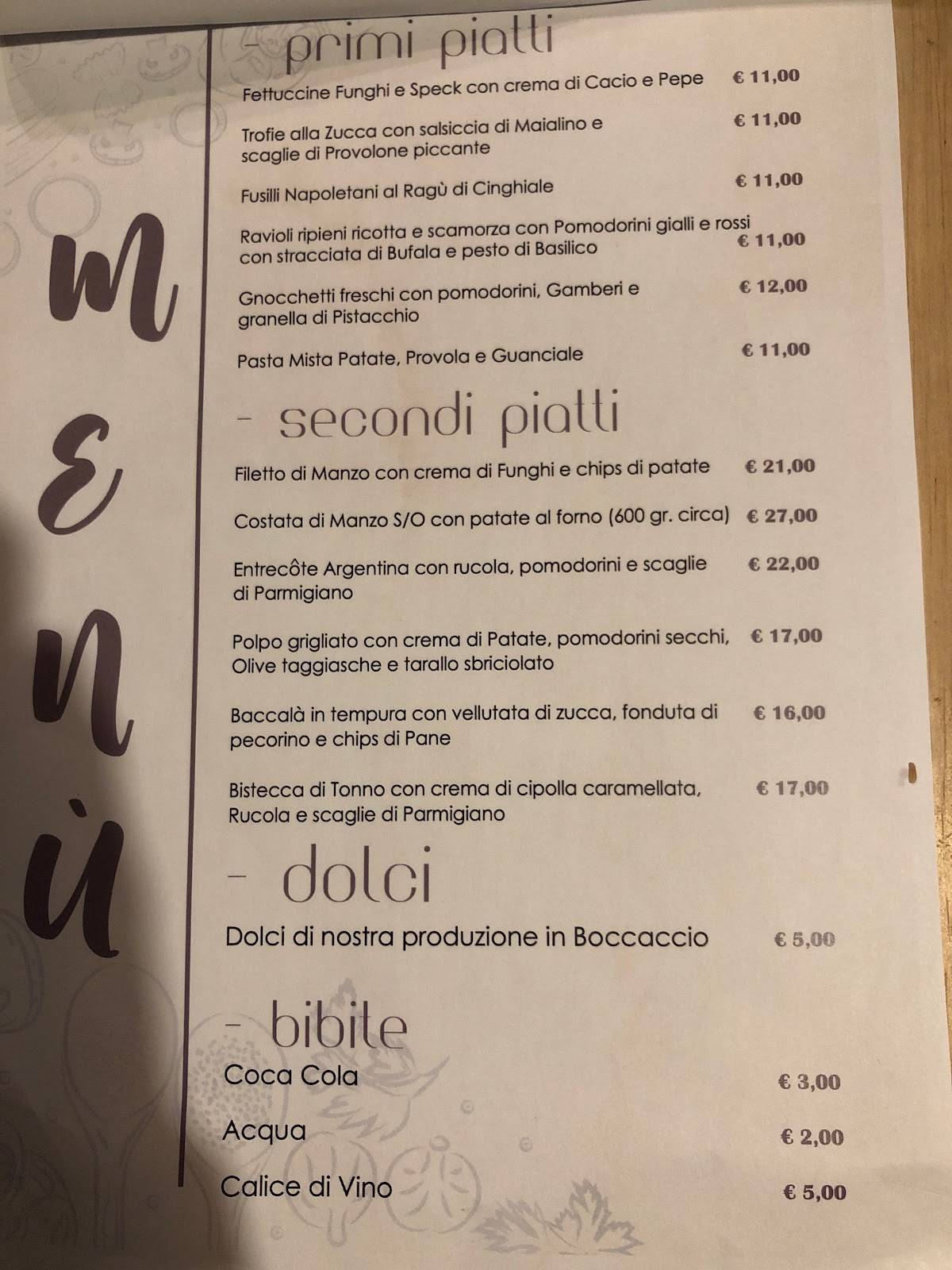 Menu di Vini e Boccacci 