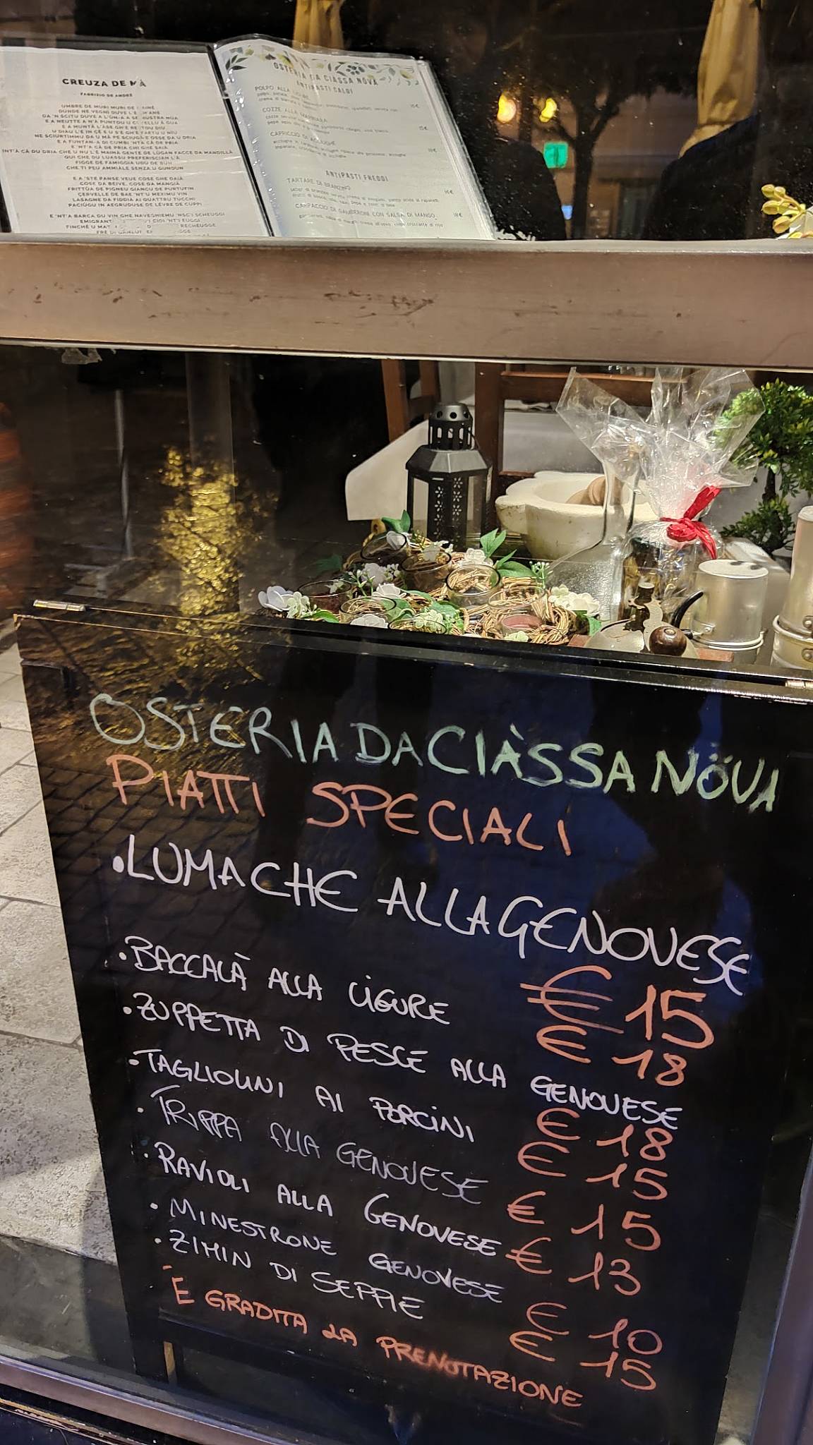 Menu di Osteria da ciâssa nôva 