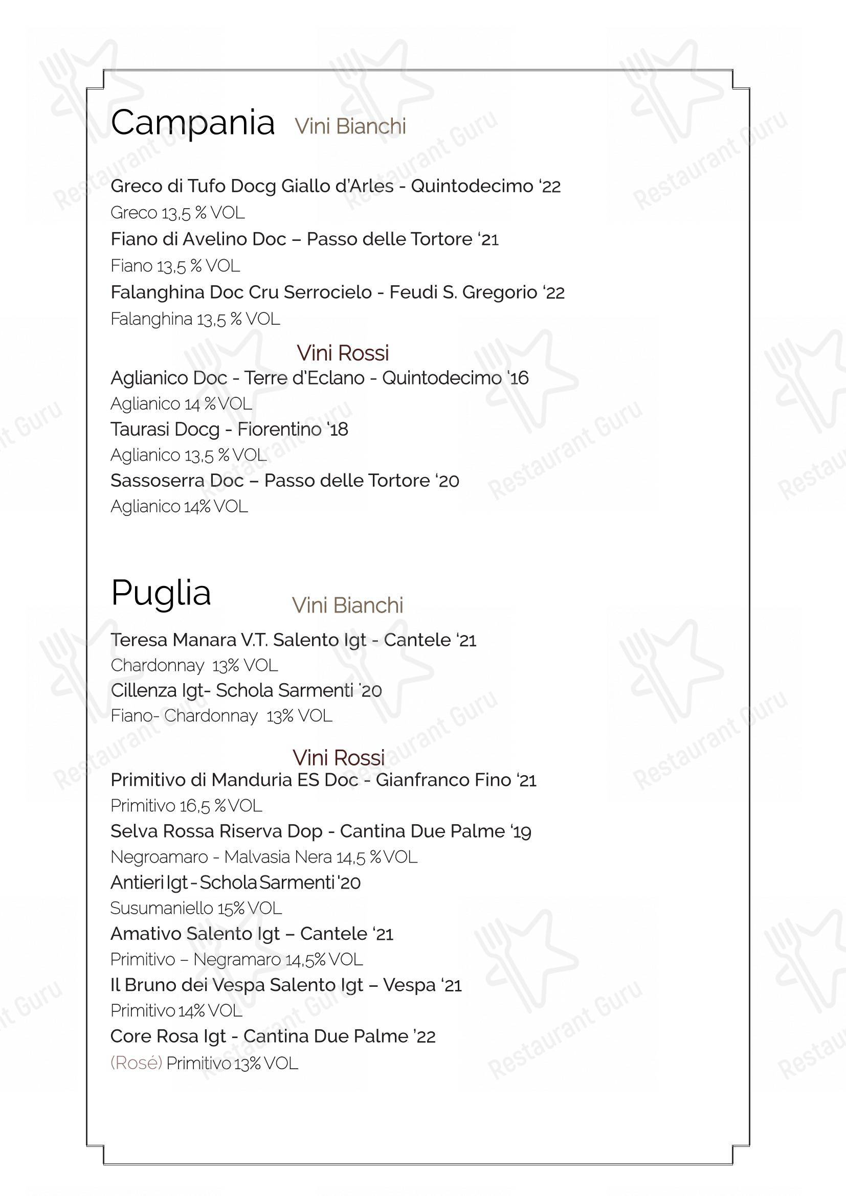 Menu bar per Osteria del Sostegno in Roma