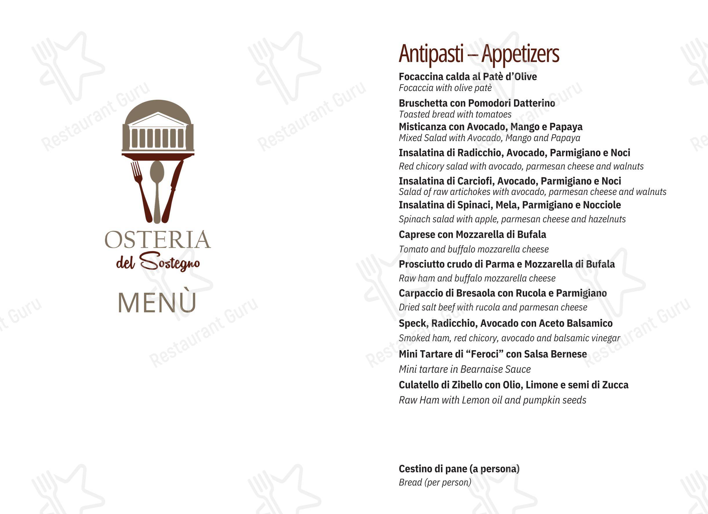 Menu per Osteria del Sostegno ristorante