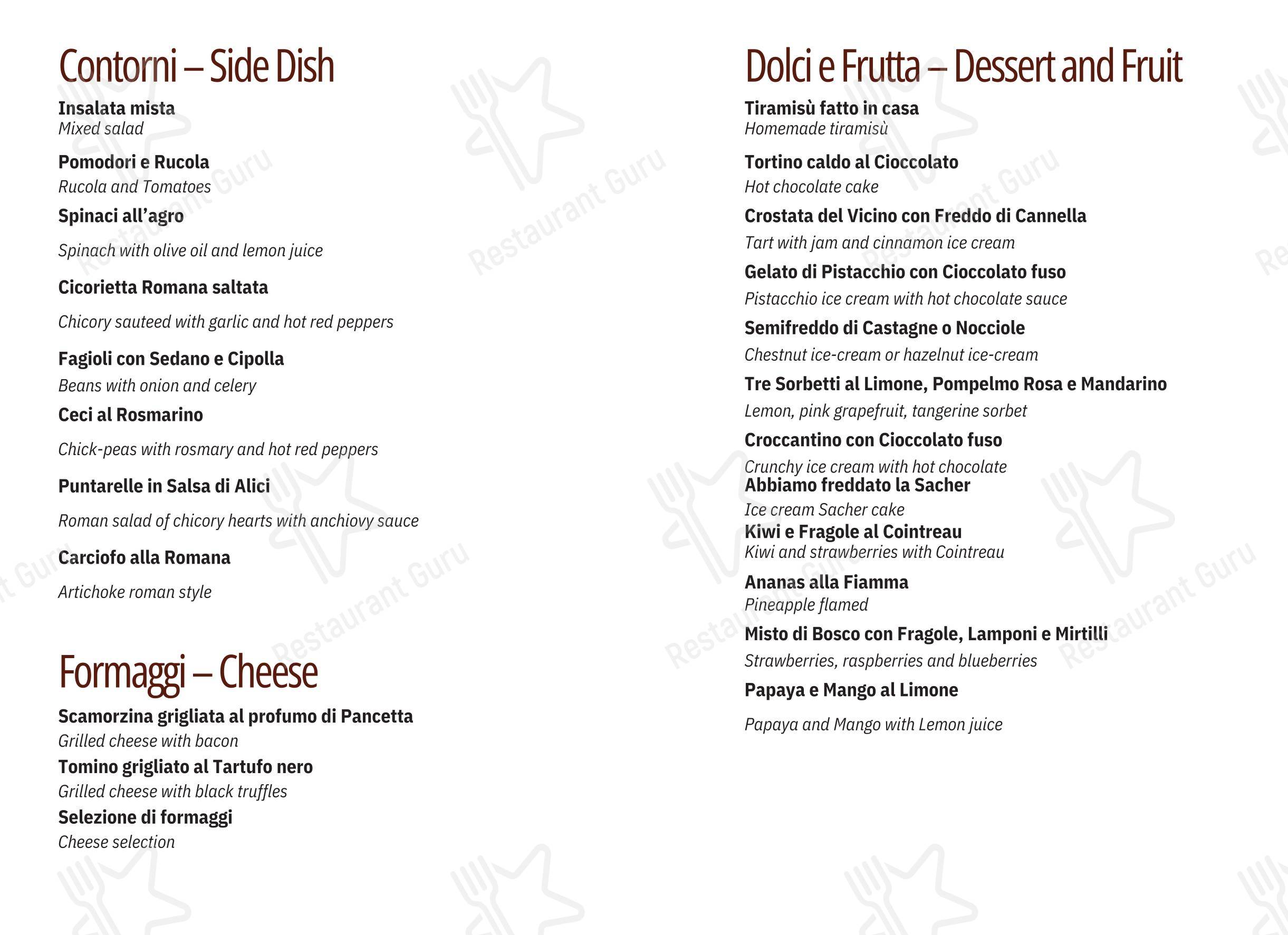 Menu per Osteria del Sostegno ristorante