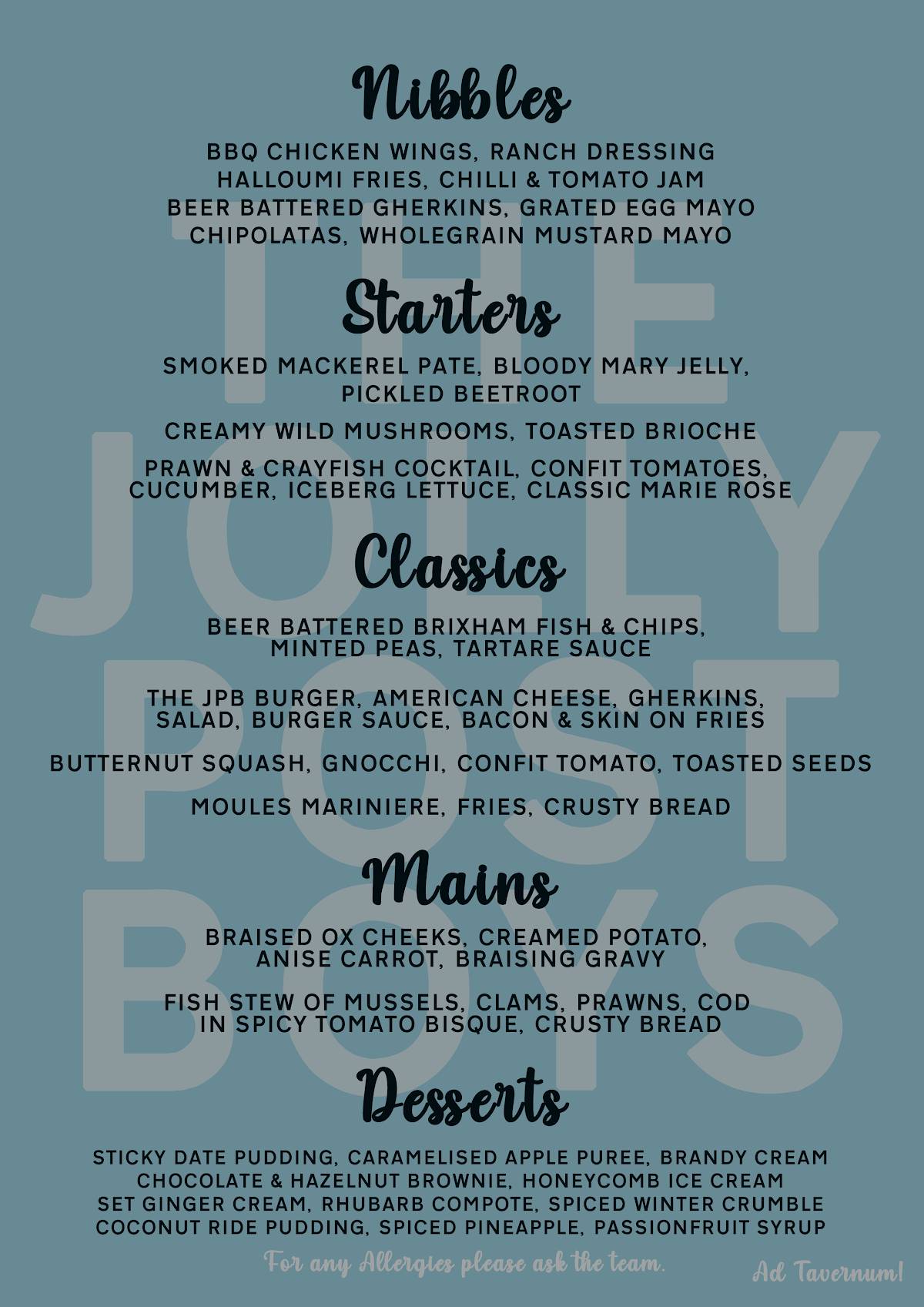 Menu at The Jolly Postboys pub & bar, Oxford