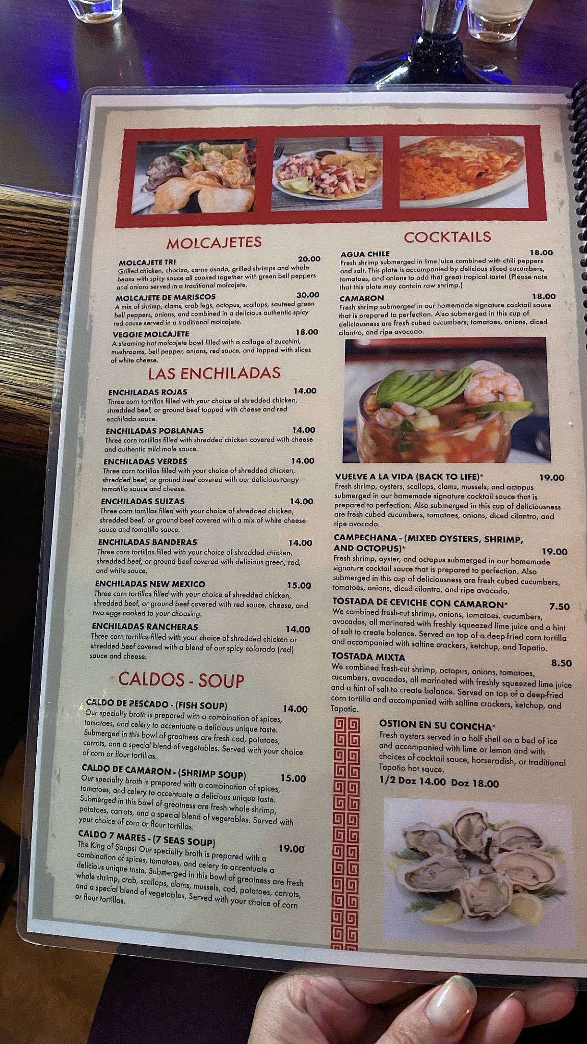 Menu at Oyster's Mexican & Seafood restaurant, Kingman