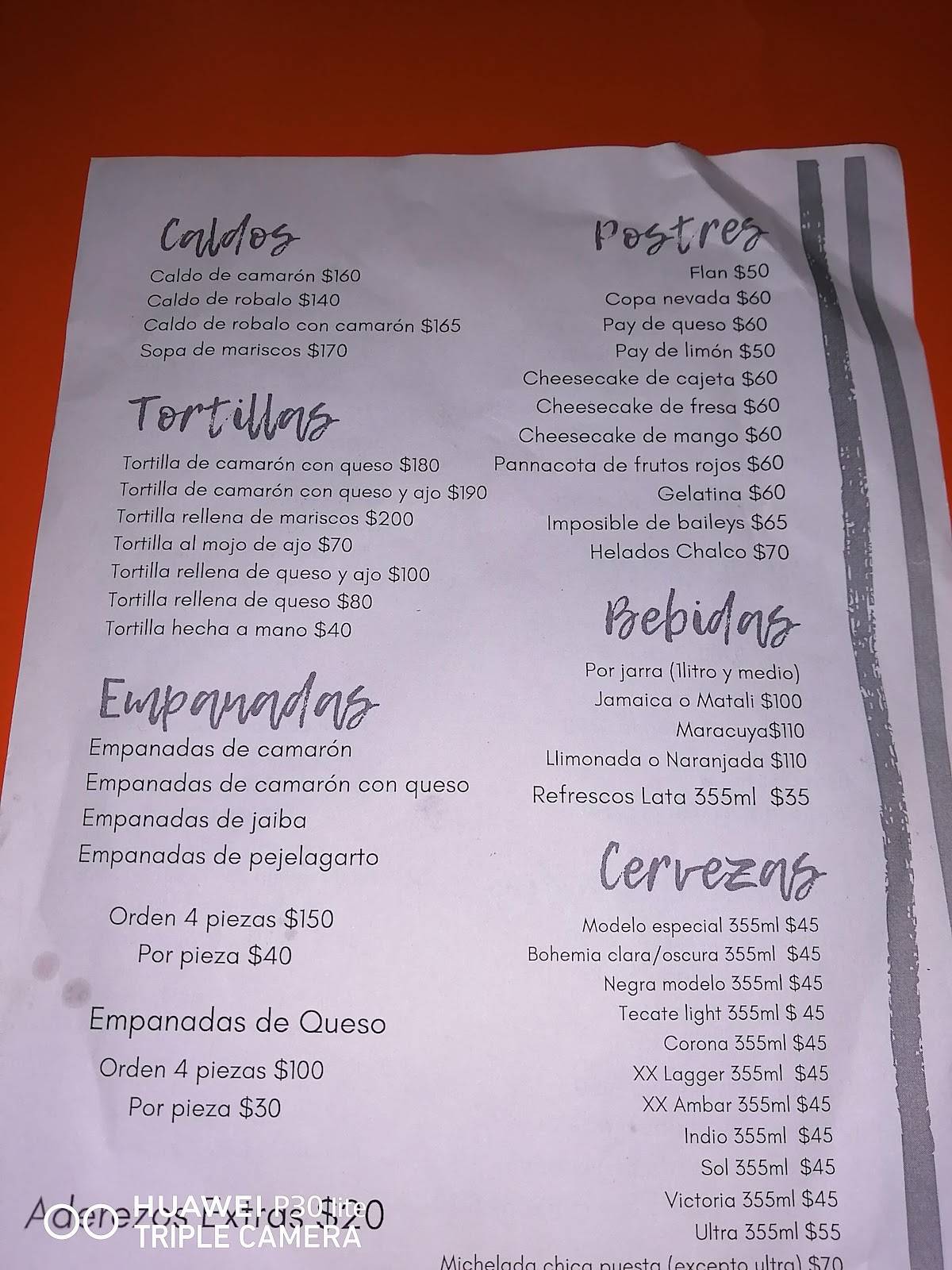 Carta Del Restaurante Pescados Y Mariscos Villahermosa