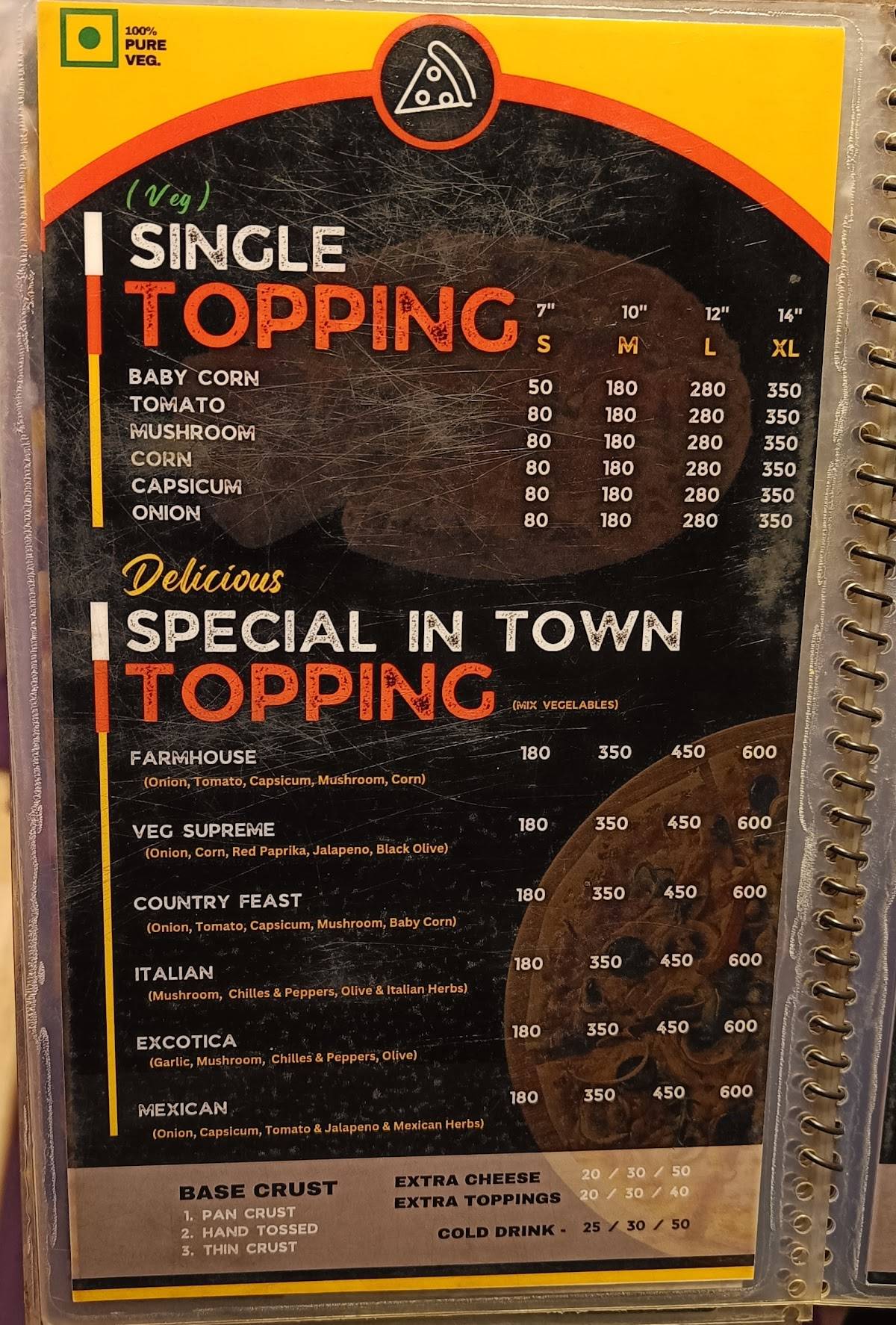 PIZZAHOLIC menu