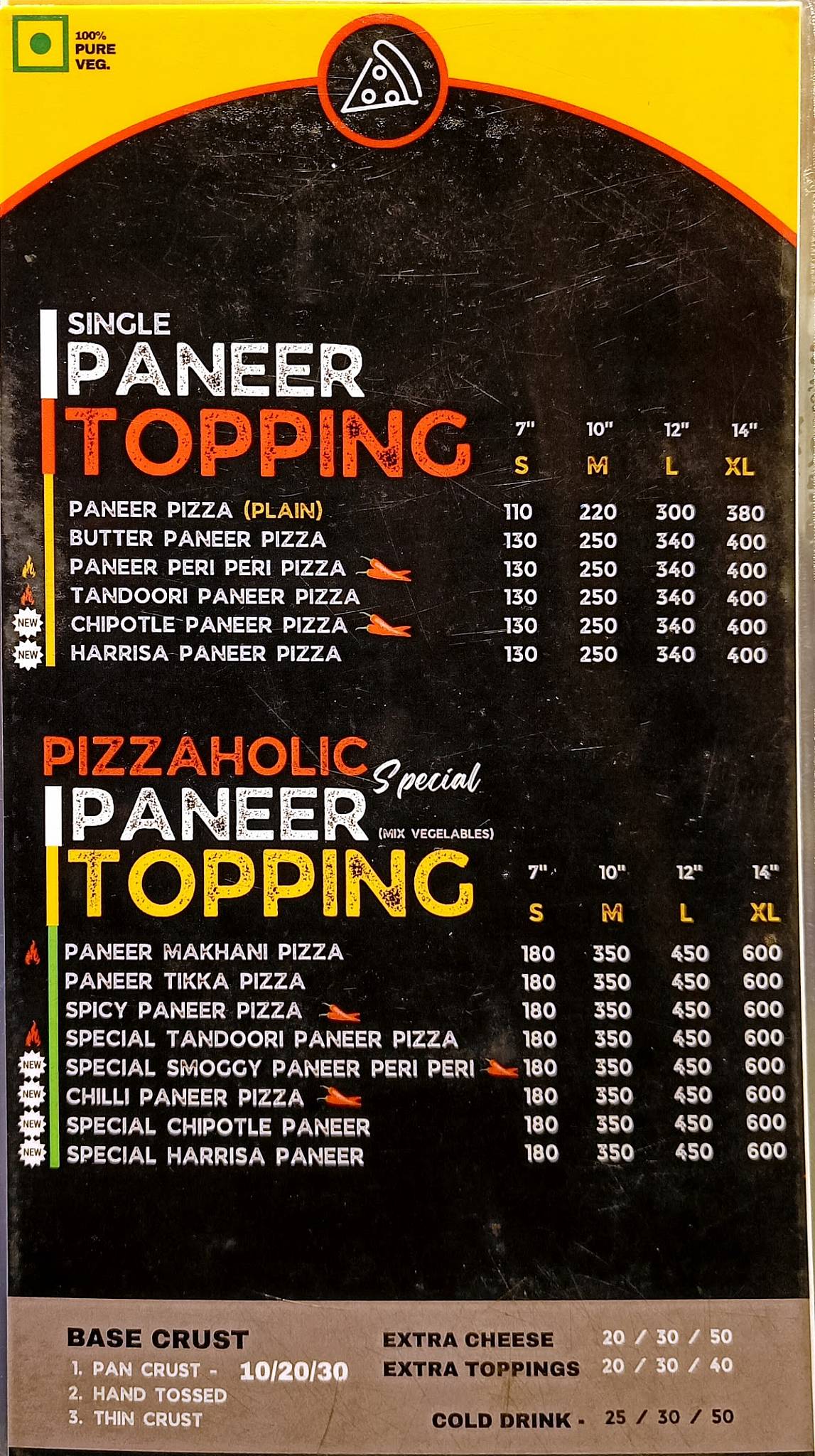 PIZZAHOLIC menu