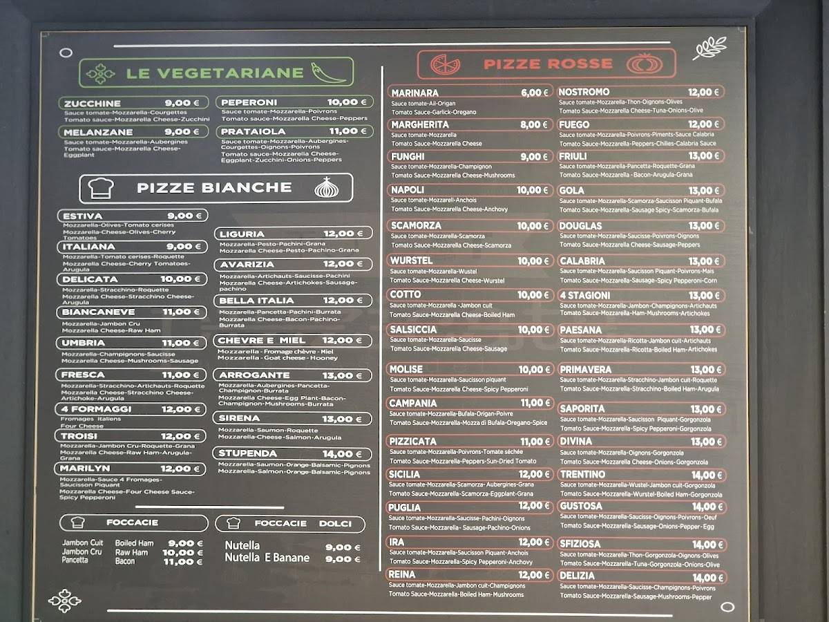 Menu de PIZZICATA