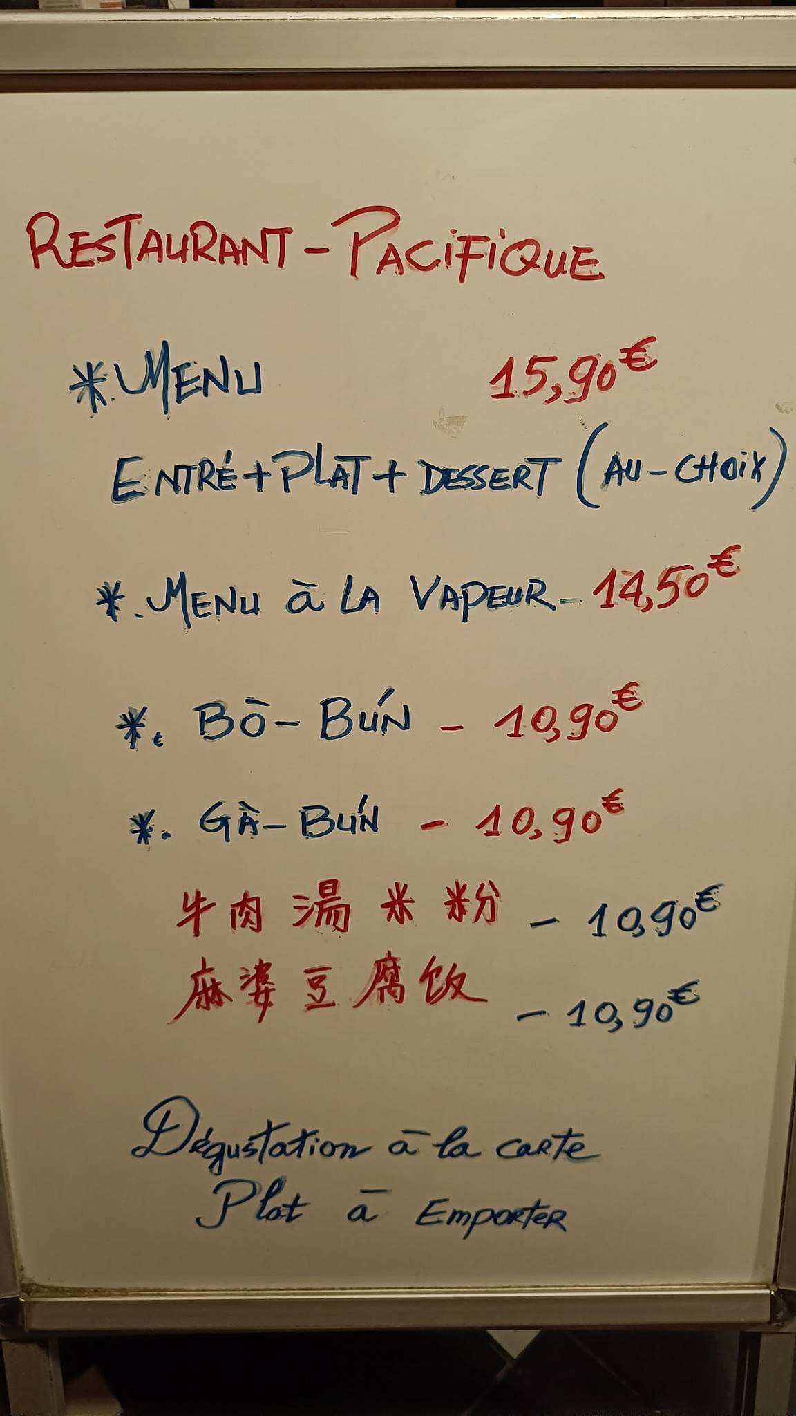 Menu de Pacifique