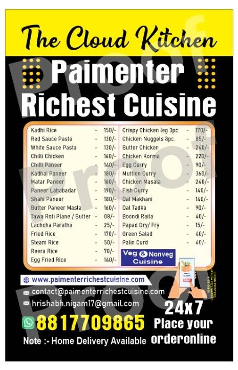 Paimenter richest cuisine the cloud kitchen menu