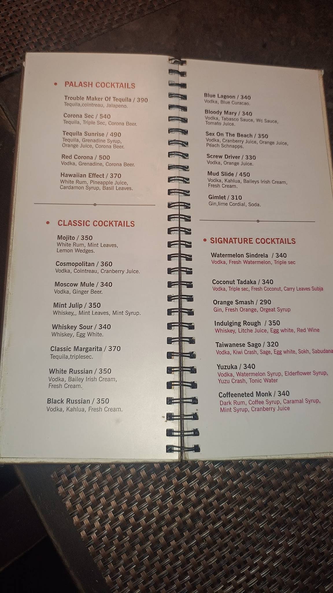 Palash, Fine Dine & Spirit menu