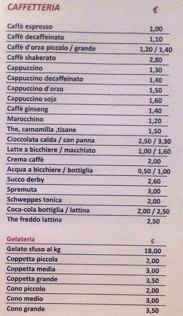 Menu de Panarello