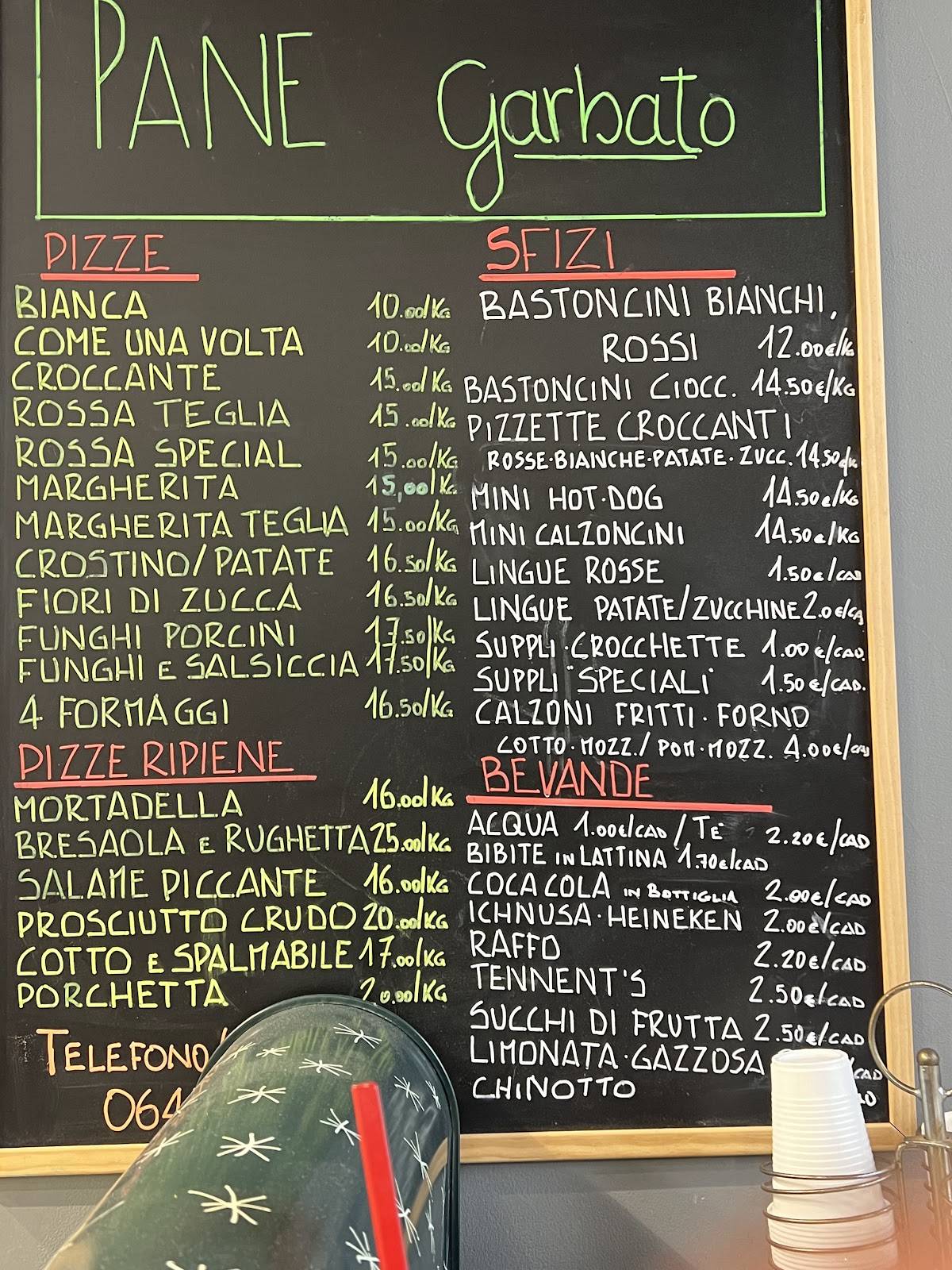 Menu di Pane Garbato Garbatella 
