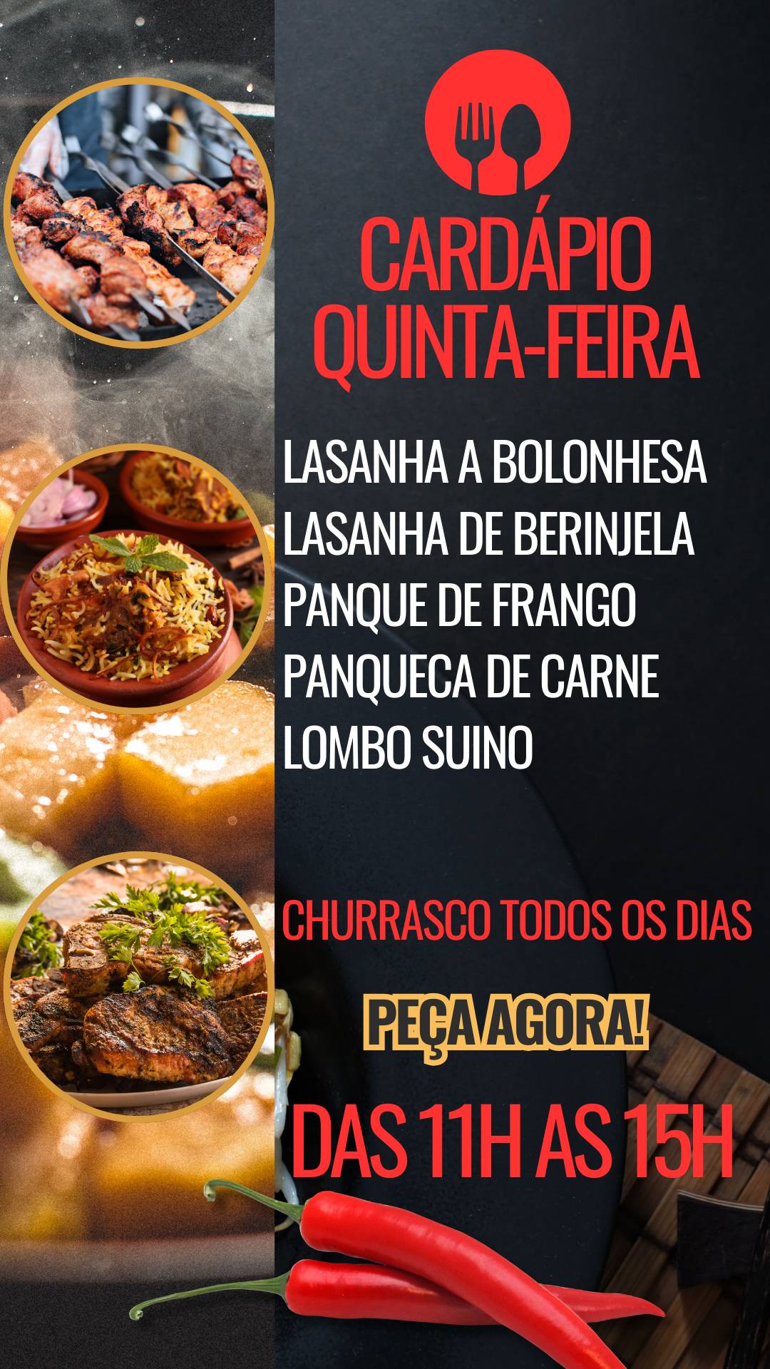 Panela de barro cardápio