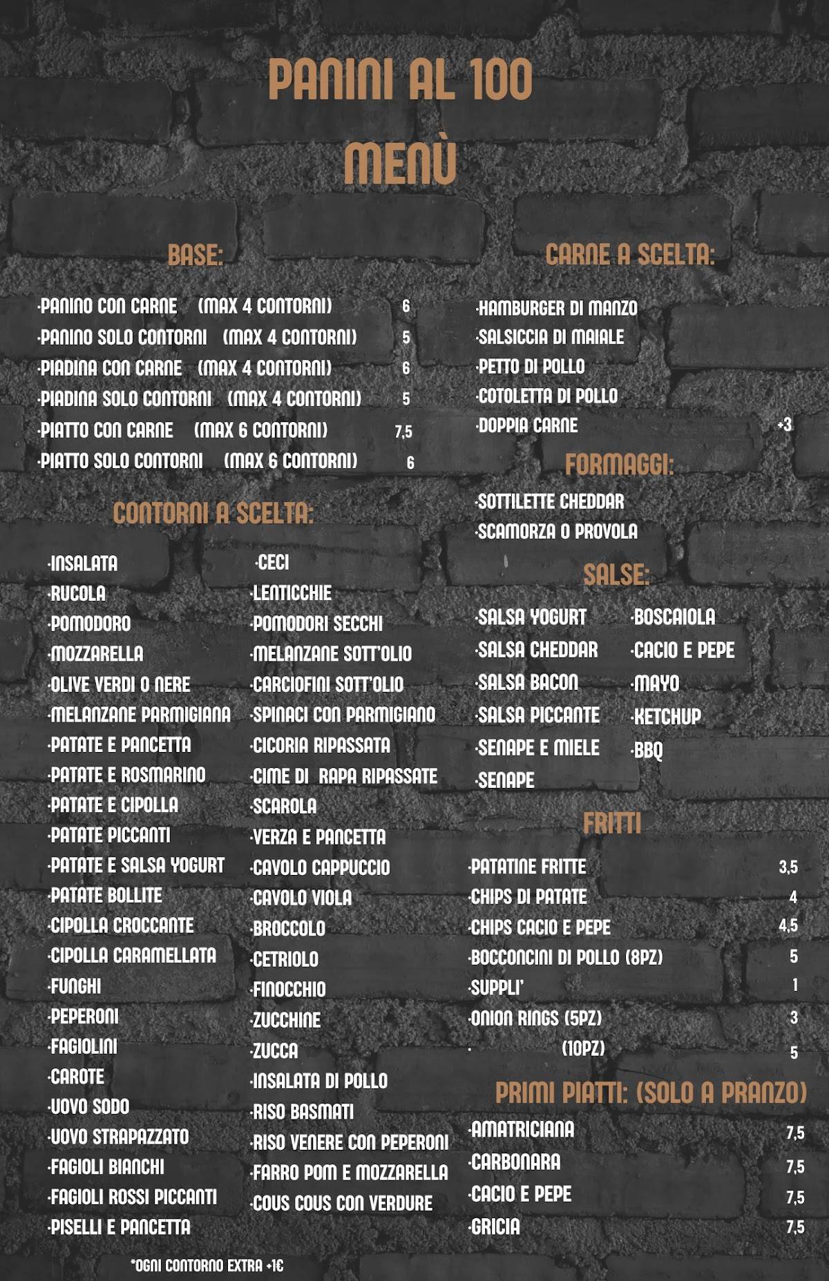 Menu di Panini al 100 