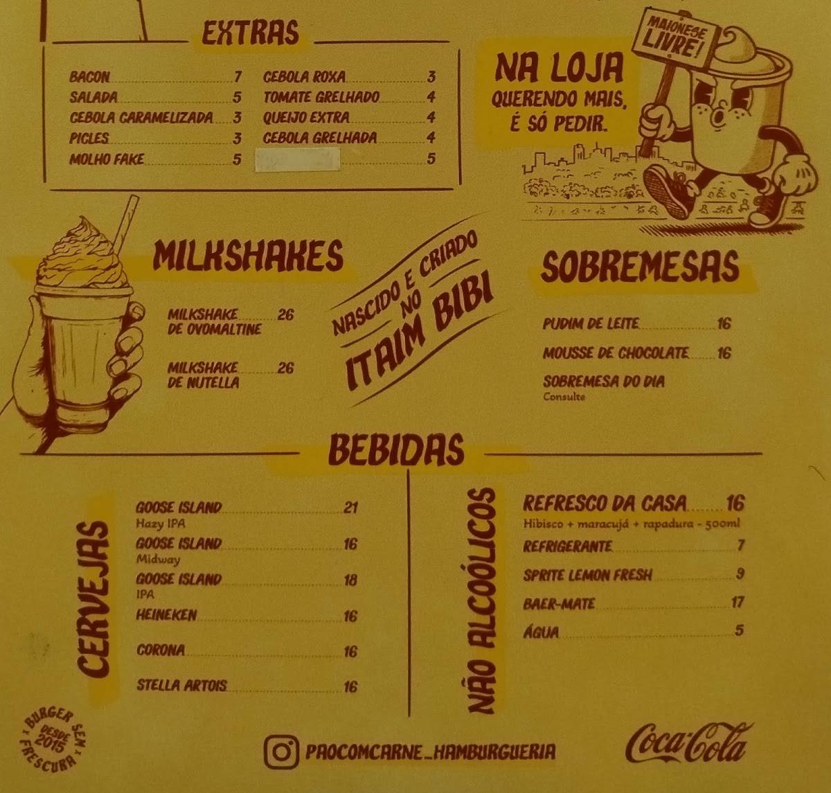 Pão com Carne Hamburgueria cardápio