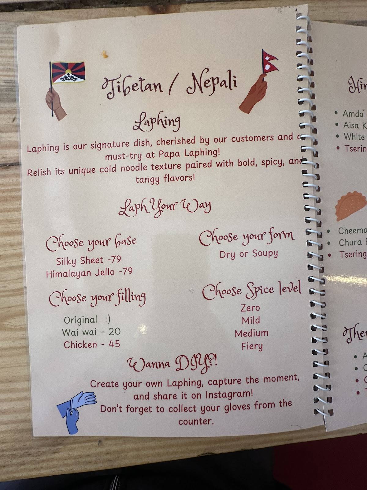 Papa Laphing menu